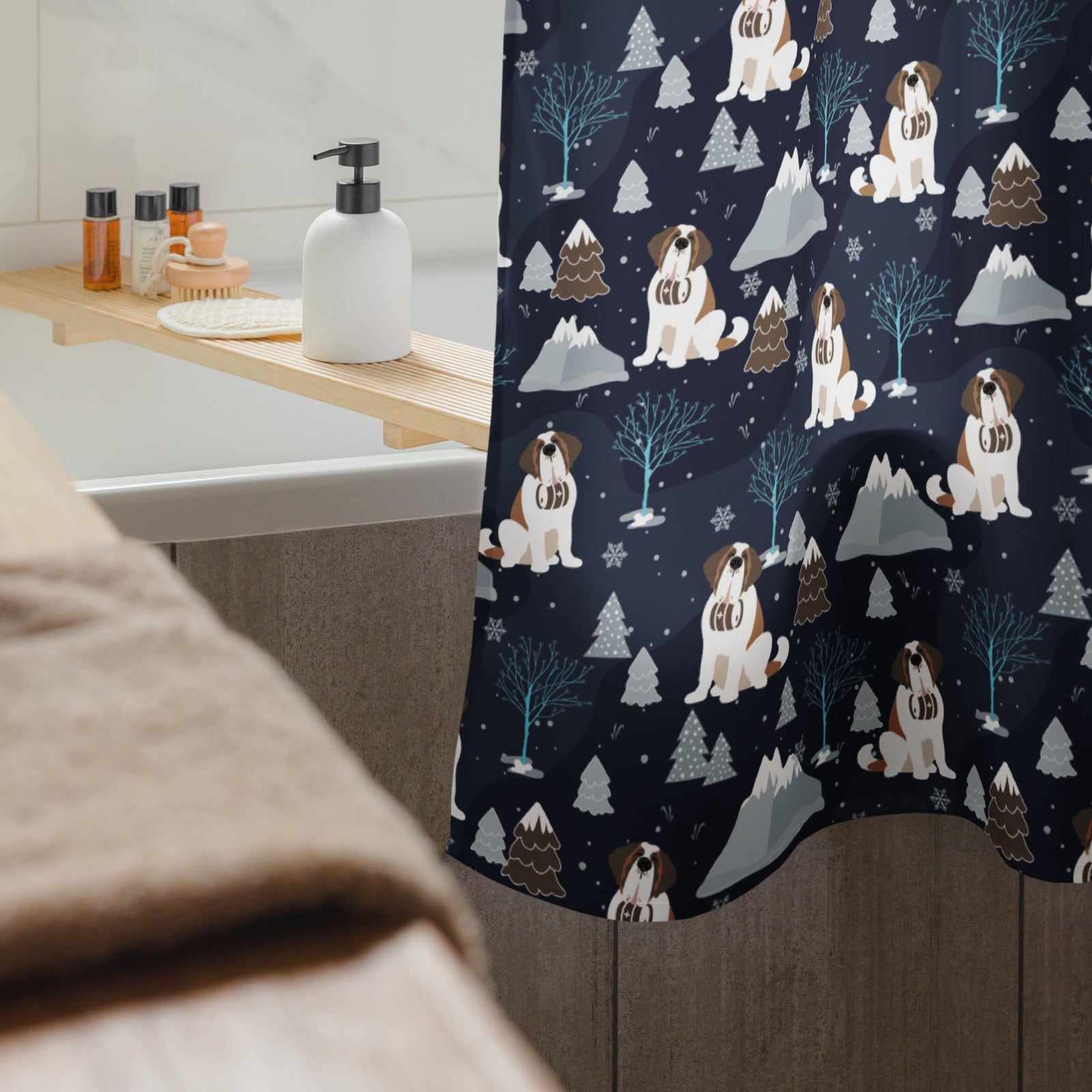 Alpine Chill Saint Bernard Shower Curtain - Lucy + Norman