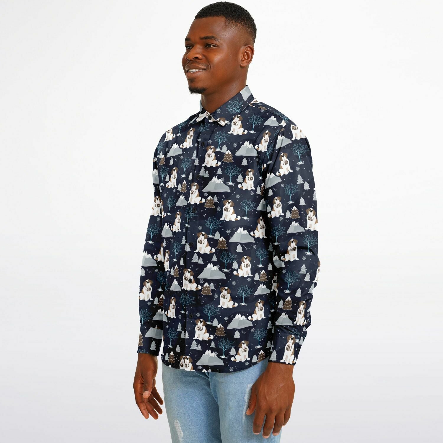 Alpine Chill St Bernard Long Sleeve Button Down Shirt - Lucy + Norman