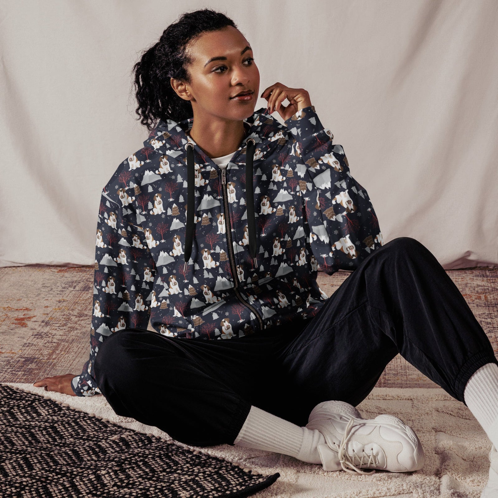 Alpine Night Saint Bernard Zip Hoodie - Lucy + Norman