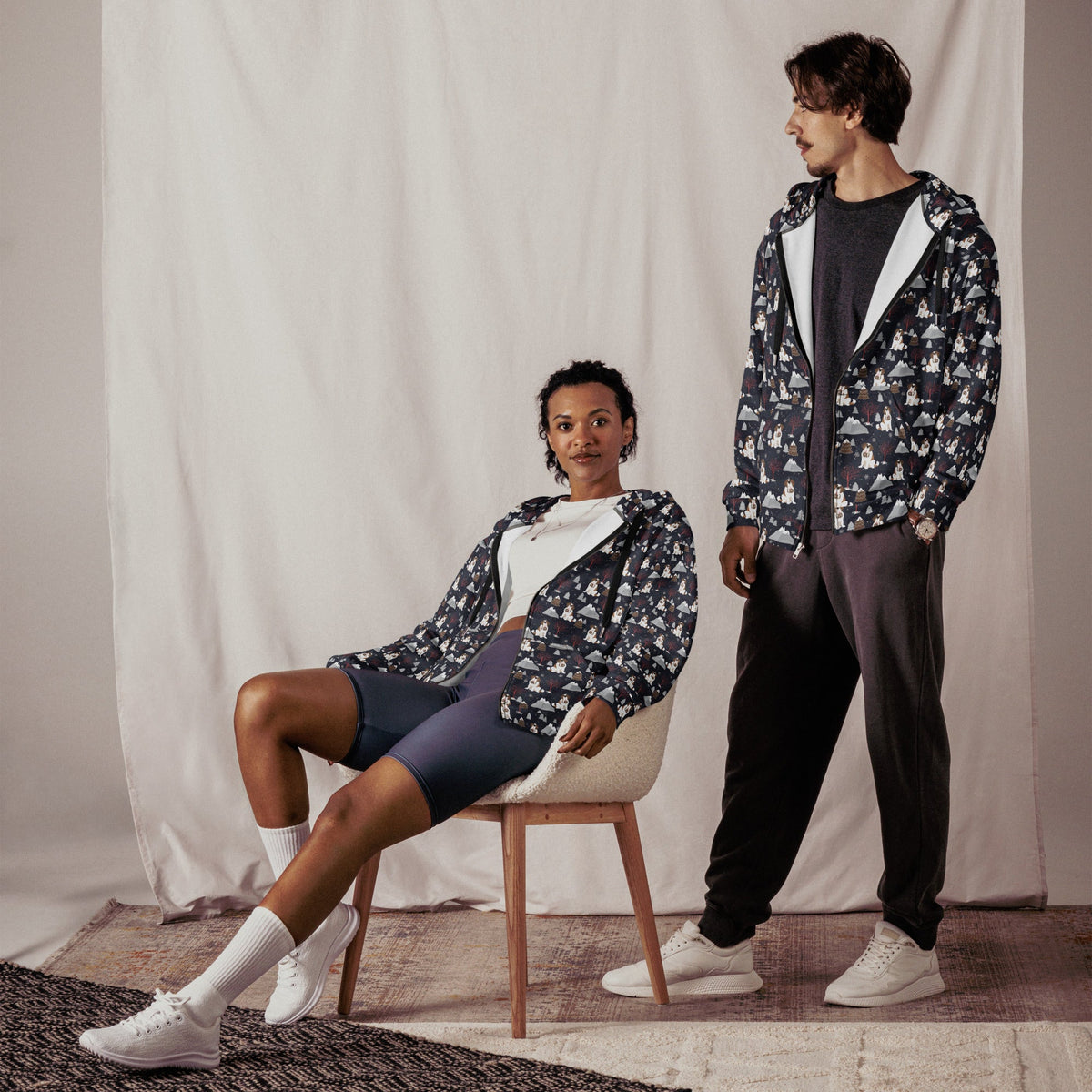 Alpine Night Saint Bernard Zip Hoodie - Lucy + Norman