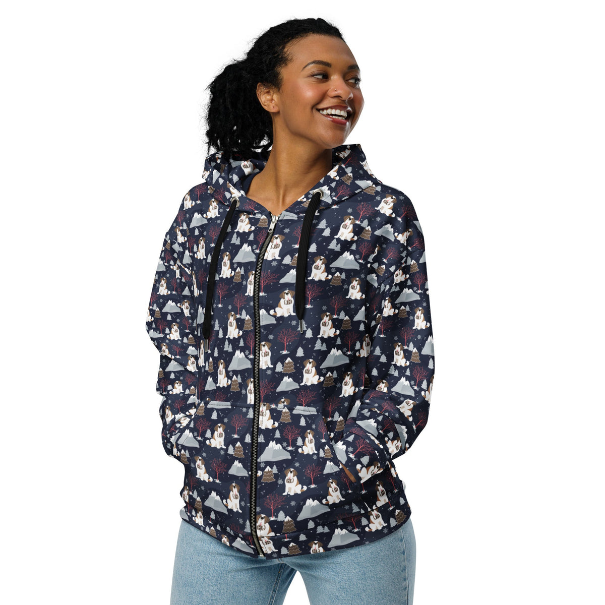 Alpine Night Saint Bernard Zip Hoodie - Lucy + Norman