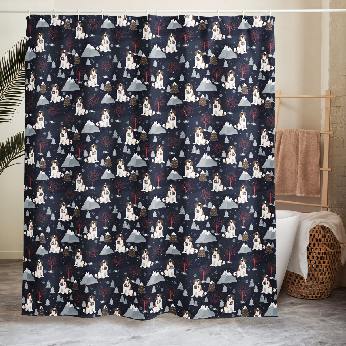 Alpine Nights Saint Bernard Shower Curtain