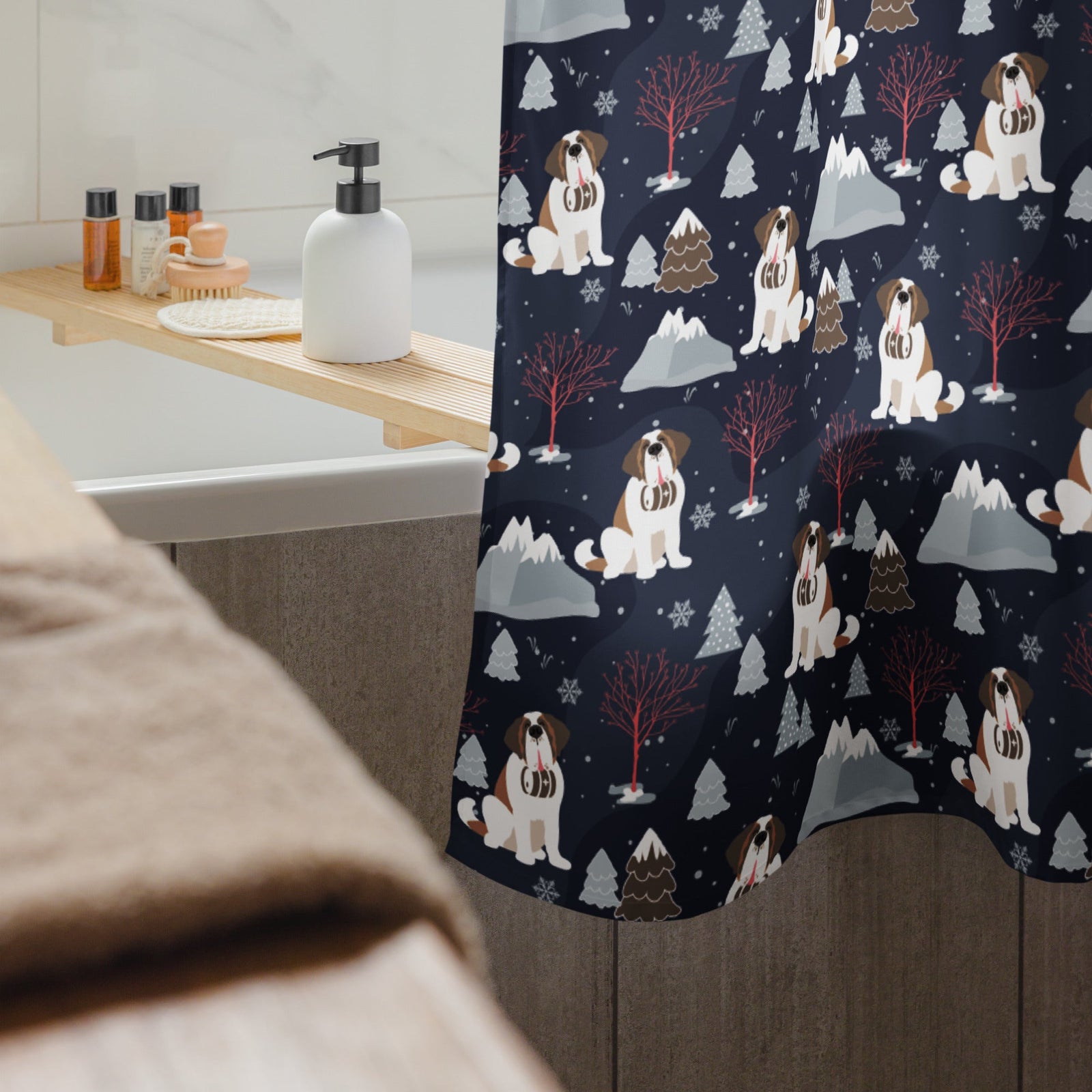Alpine Nights Saint Bernard Shower Curtain - Lucy + Norman