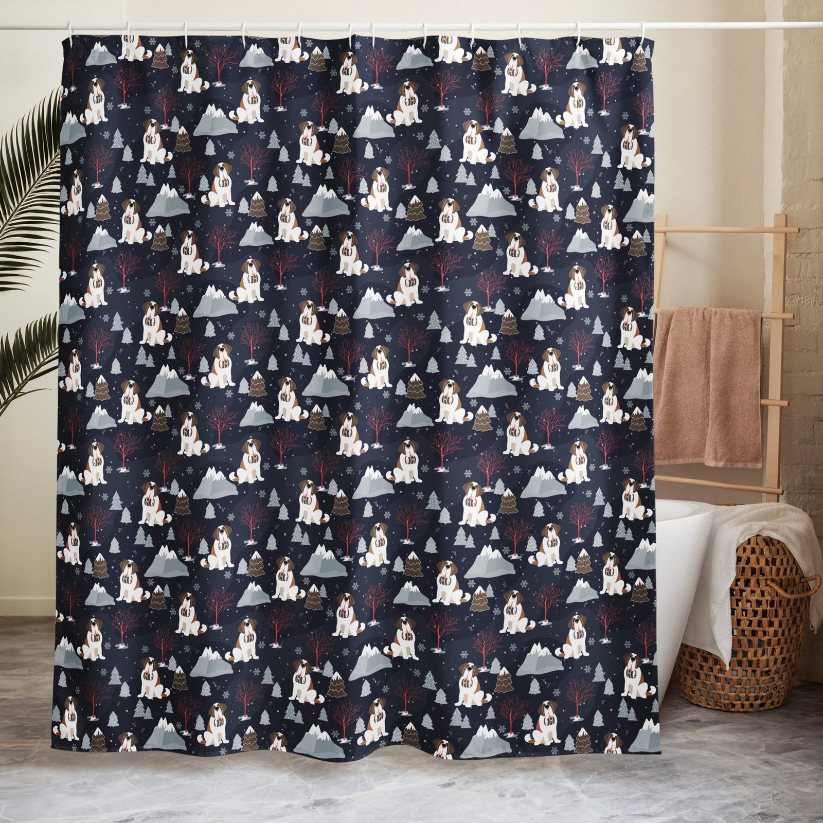 Alpine Nights Saint Bernard Shower Curtain - Lucy + Norman