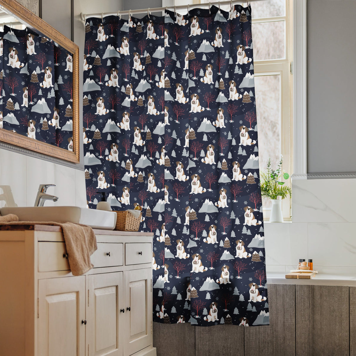 Alpine Nights Saint Bernard Shower Curtain - Lucy + Norman