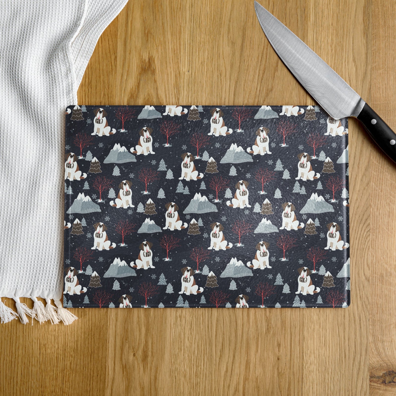 Alpine Nights St Bernard Glass Cutting Board - Lucy + Norman