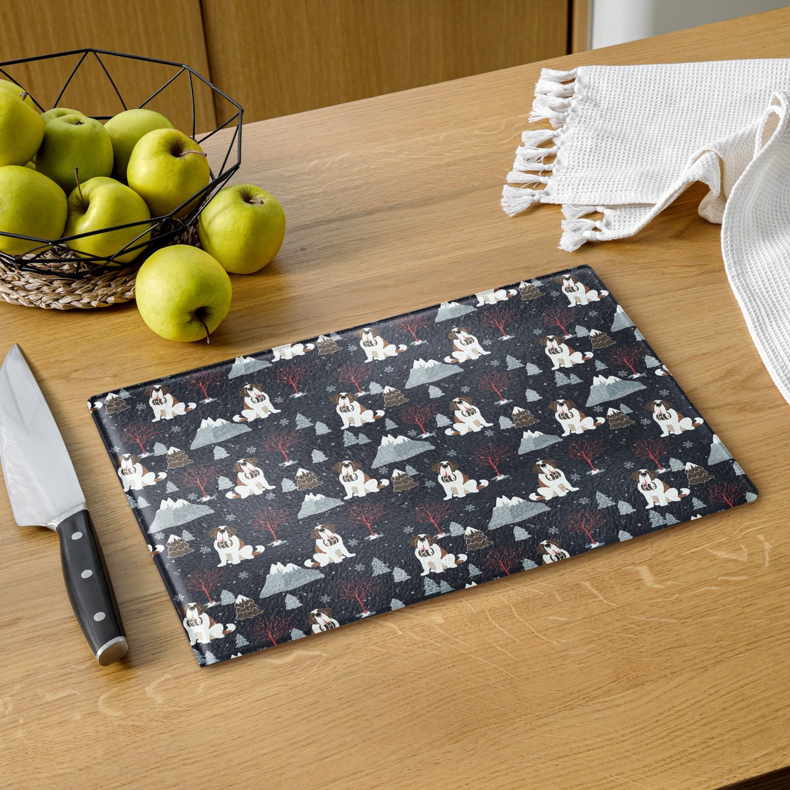 Alpine Nights St Bernard Glass Cutting Board - Lucy + Norman