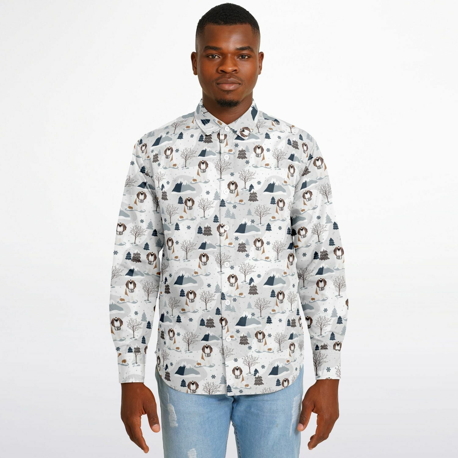 Alpine Saint Bernard Dog Long Sleeve Button Down Shirt - Lucy + Norman