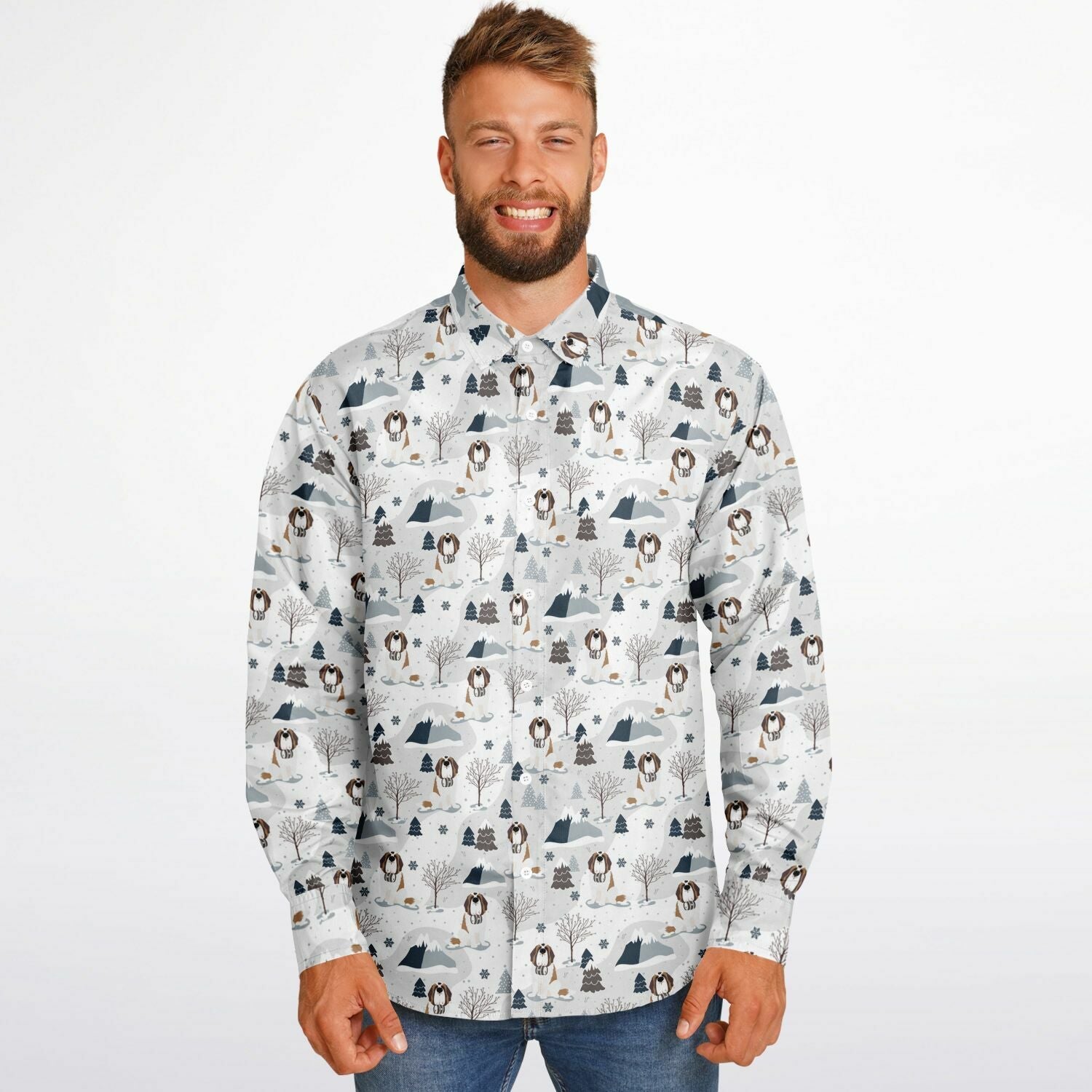 Alpine Saint Bernard Dog Long Sleeve Button Down Shirt - Lucy + Norman