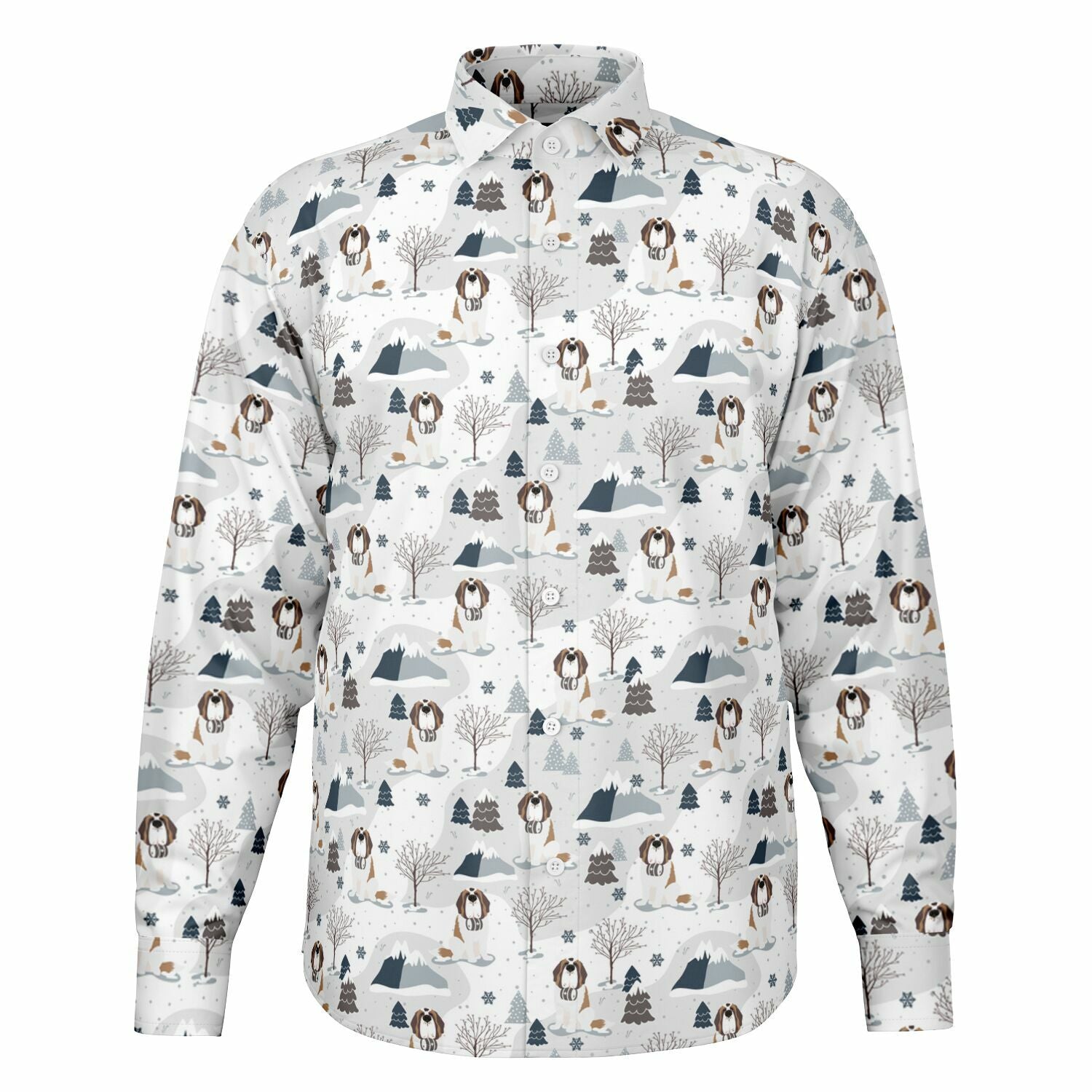 Alpine Saint Bernard Dog Long Sleeve Button Down Shirt - Lucy + Norman