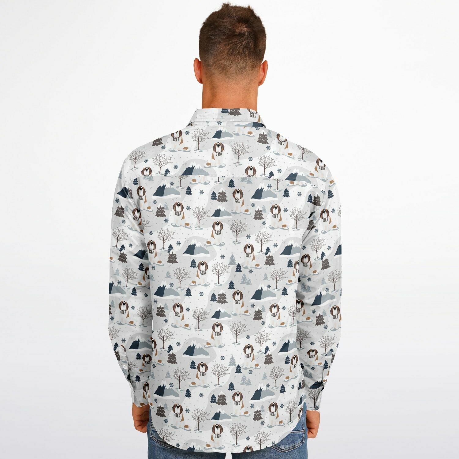 Alpine Saint Bernard Dog Long Sleeve Button Down Shirt - Lucy + Norman