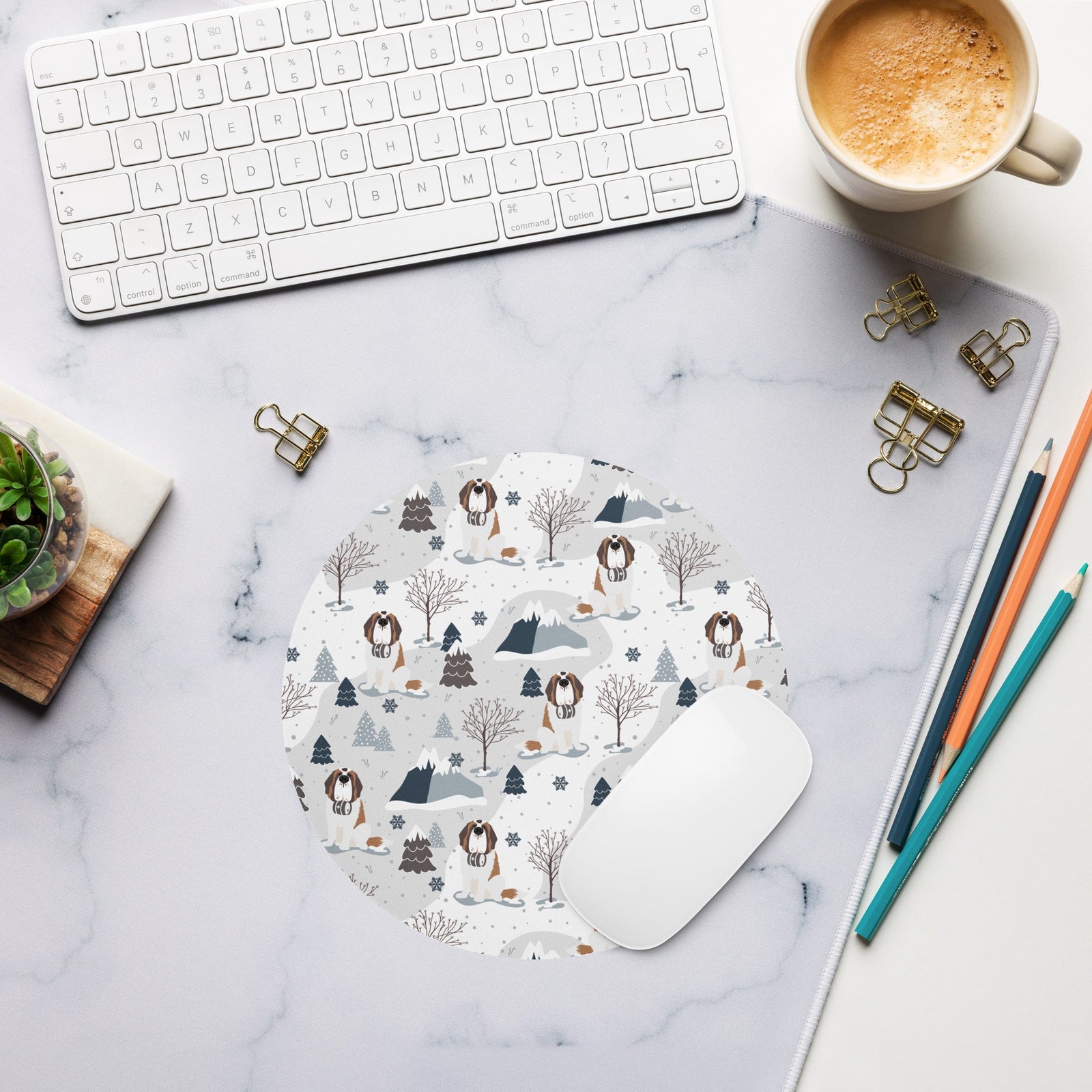 Alpine Saint Bernard Round Mouse Pad - Lucy + Norman