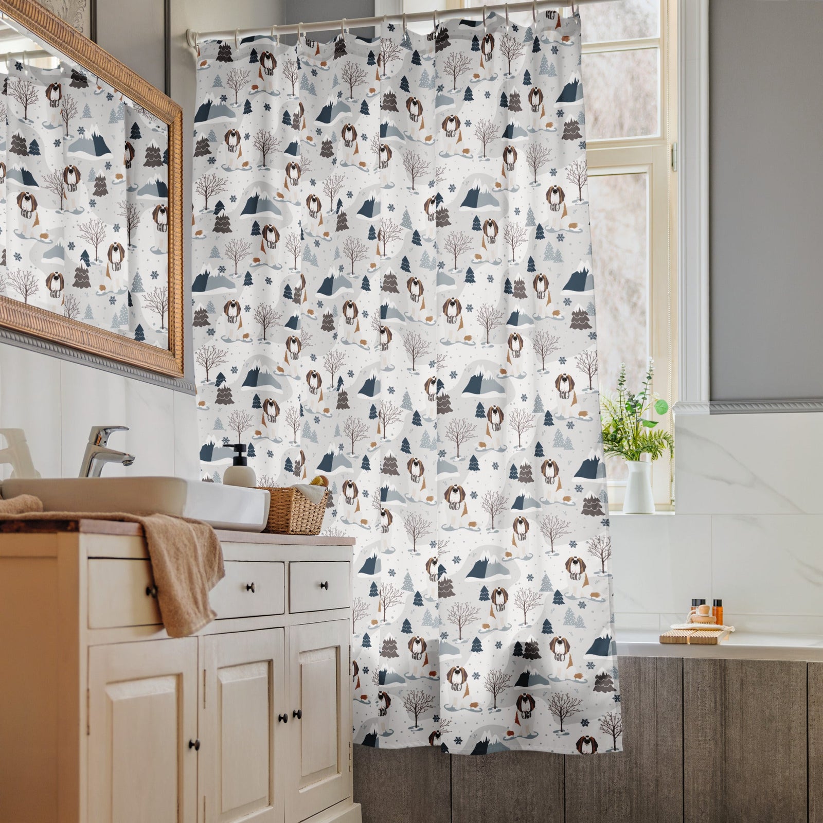 Alpine Saint Bernard Shower Curtain - Lucy + Norman