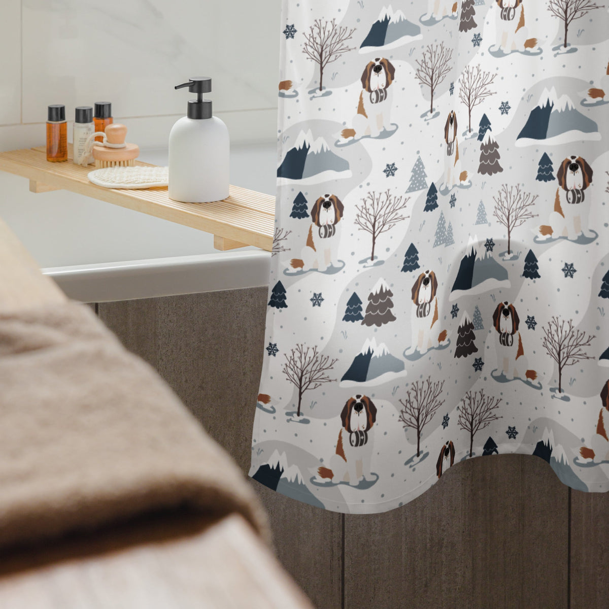 Alpine Saint Bernard Shower Curtain - Lucy + Norman
