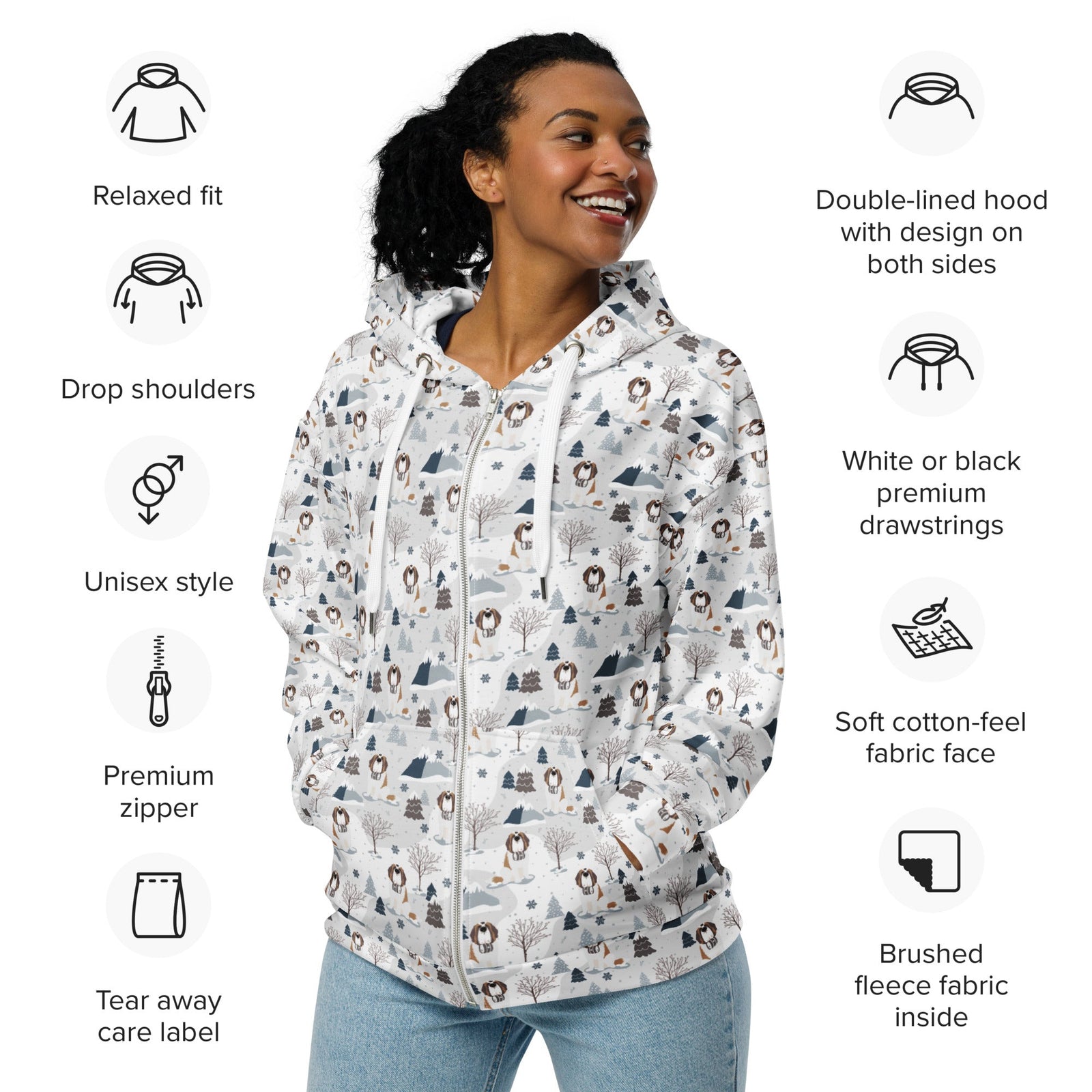 Alpine Saint Bernard Zip Hoodie - Lucy + Norman