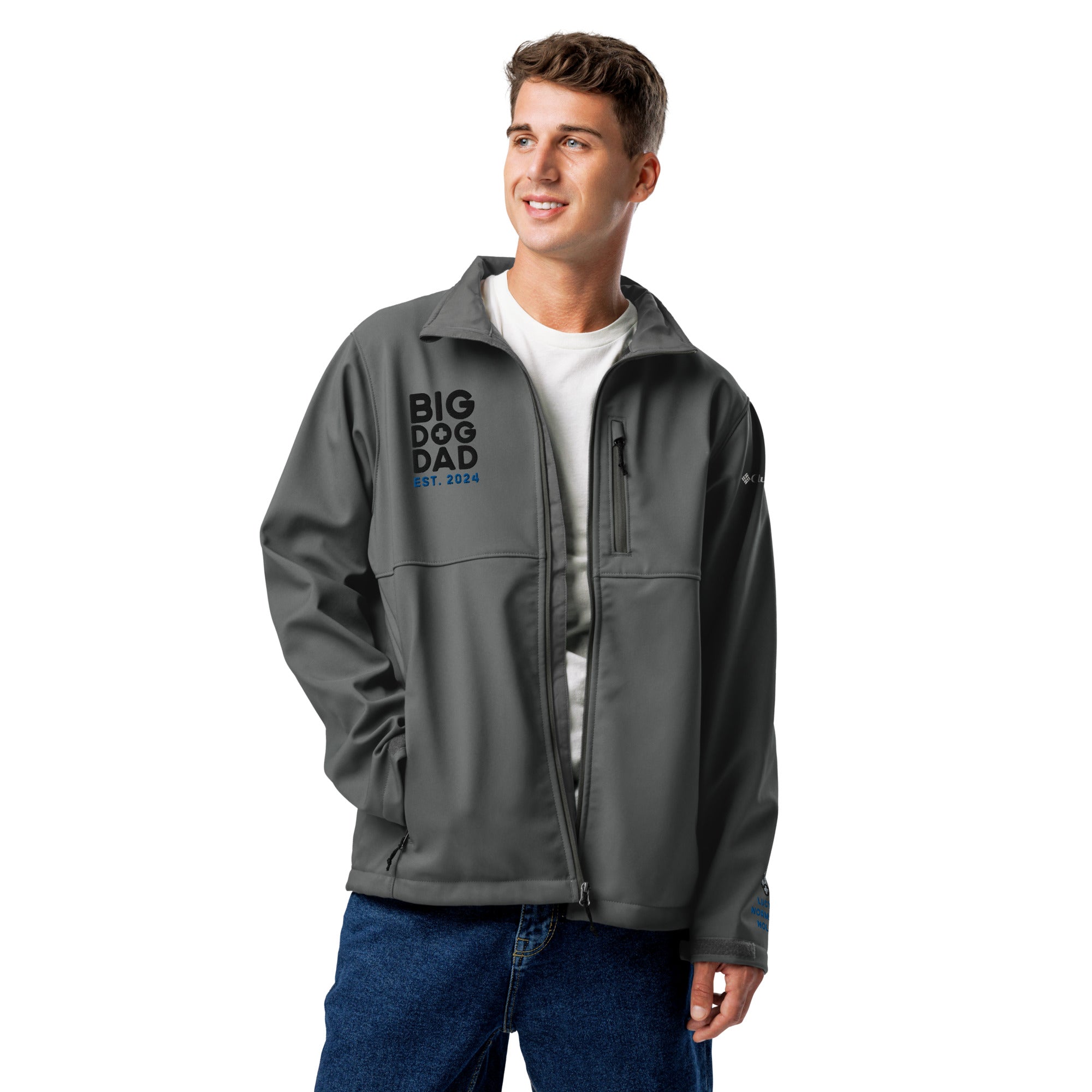 Big Dog Dad Est. Date + Names Columbia Soft Shell Jacket - Lucy + Norman