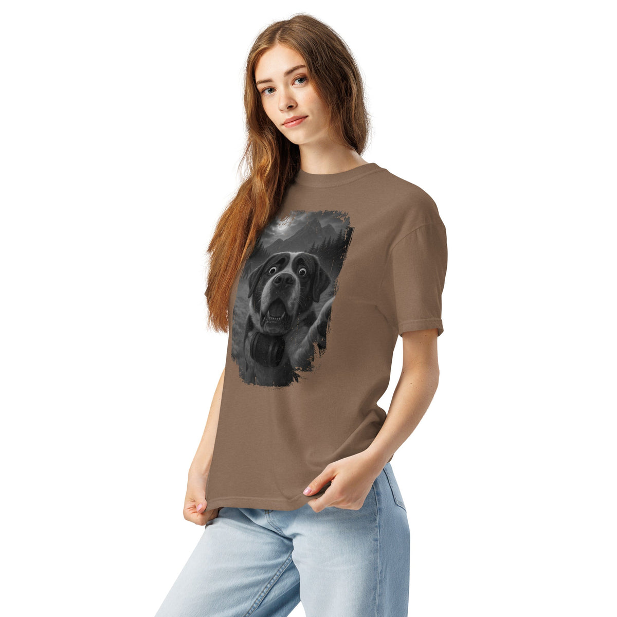 Bigfoot Scaredy Saint Bernard Selfie T-Shirt - Lucy + Norman