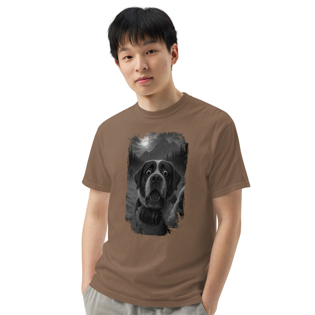Bigfoot Scaredy Saint Bernard Selfie T-Shirt - Lucy + Norman