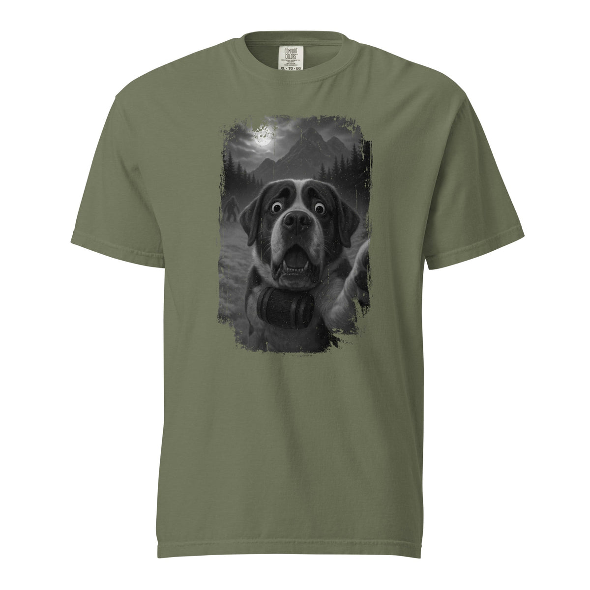 Bigfoot Scaredy Saint Bernard Selfie T-Shirt - Lucy + Norman
