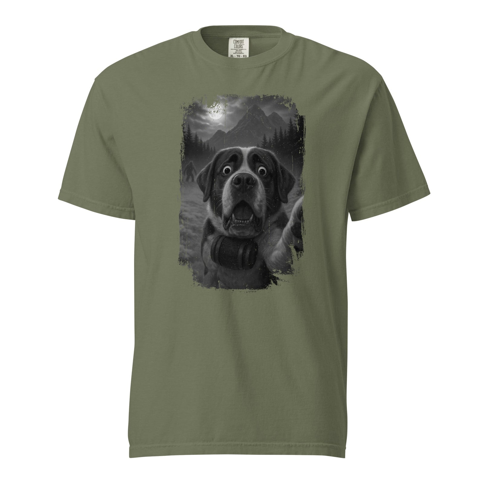 Bigfoot Scaredy Saint Bernard Selfie T-Shirt - Lucy + Norman