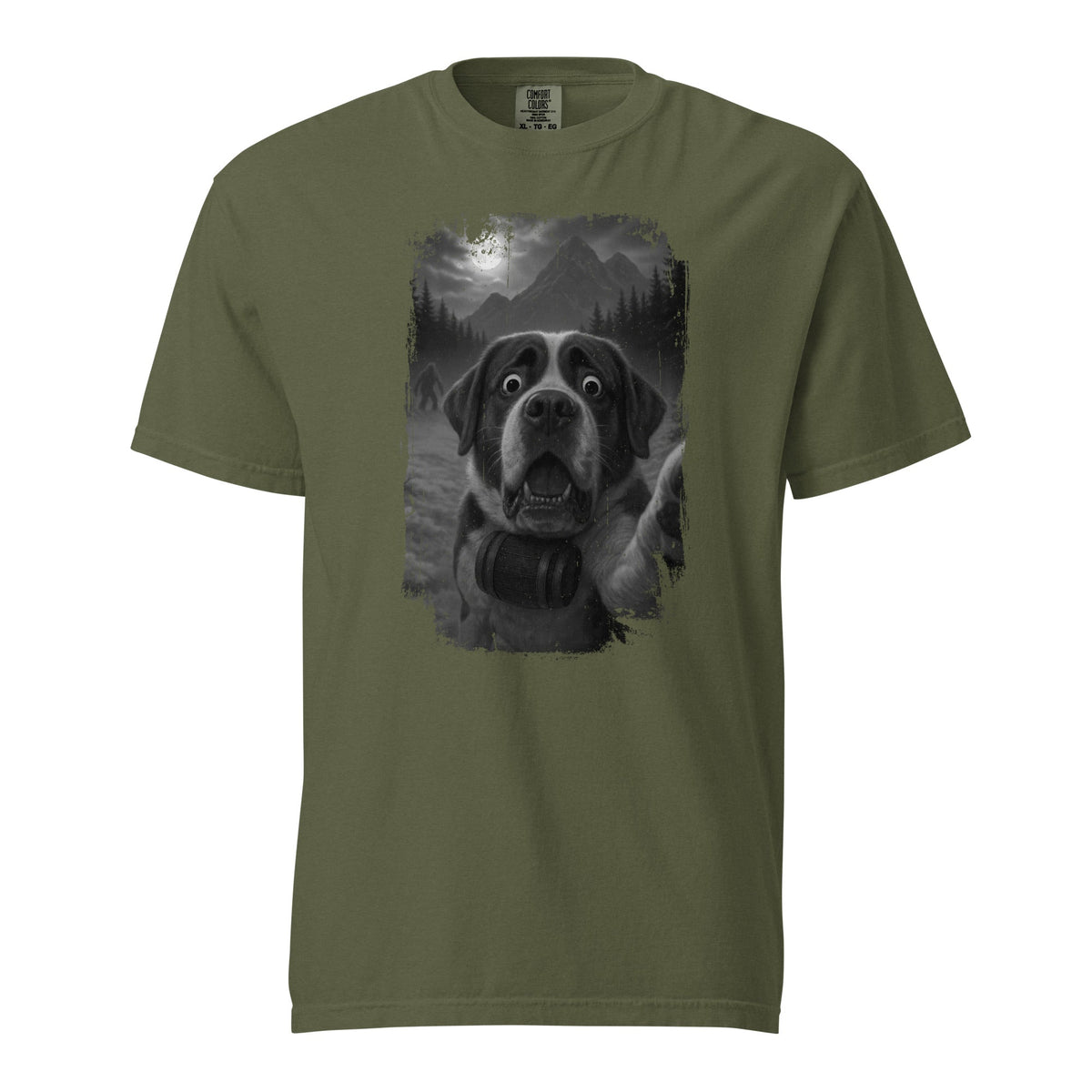 Bigfoot Scaredy Saint Bernard Selfie T-Shirt - Lucy + Norman