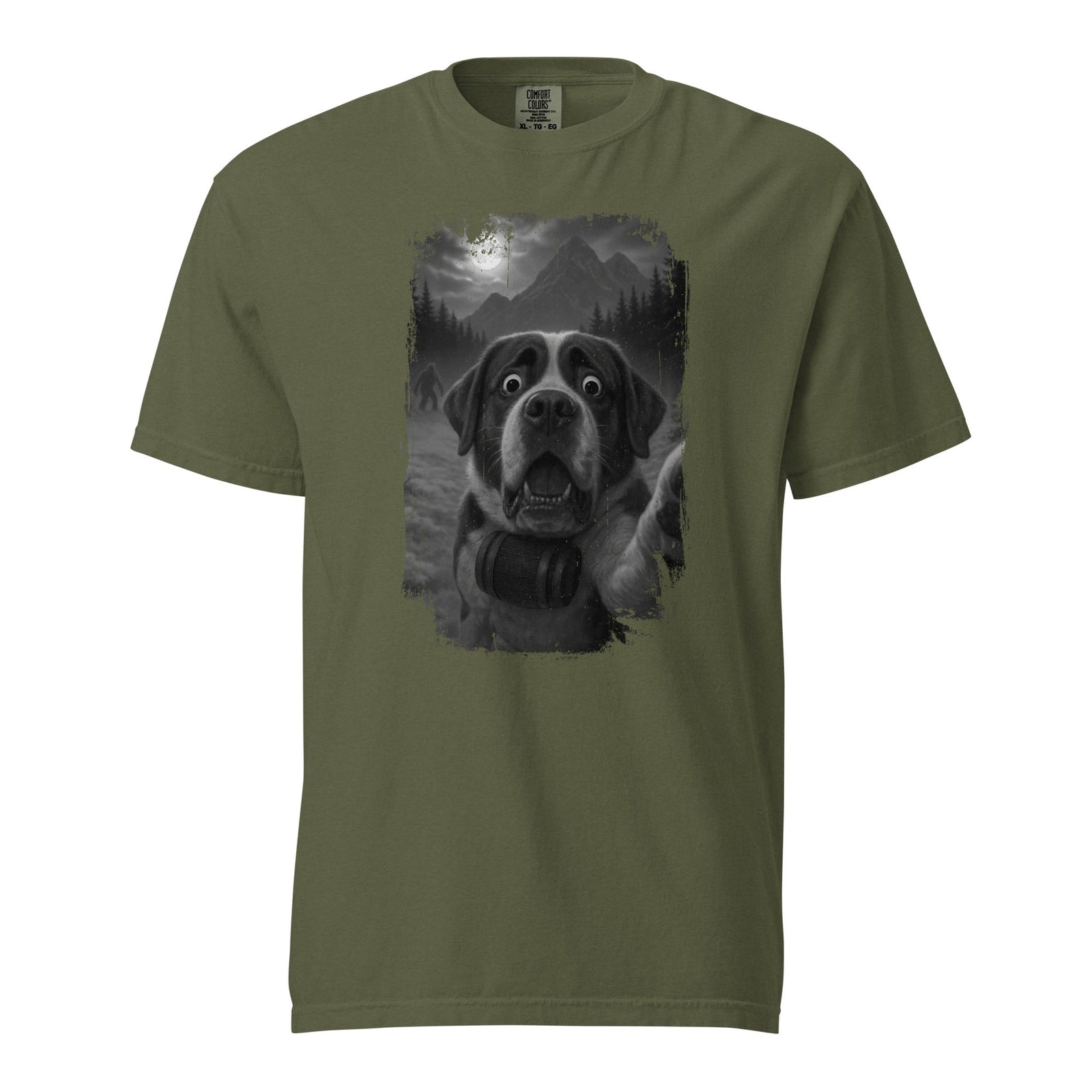 Bigfoot Scaredy Saint Bernard Selfie T-Shirt - Lucy + Norman