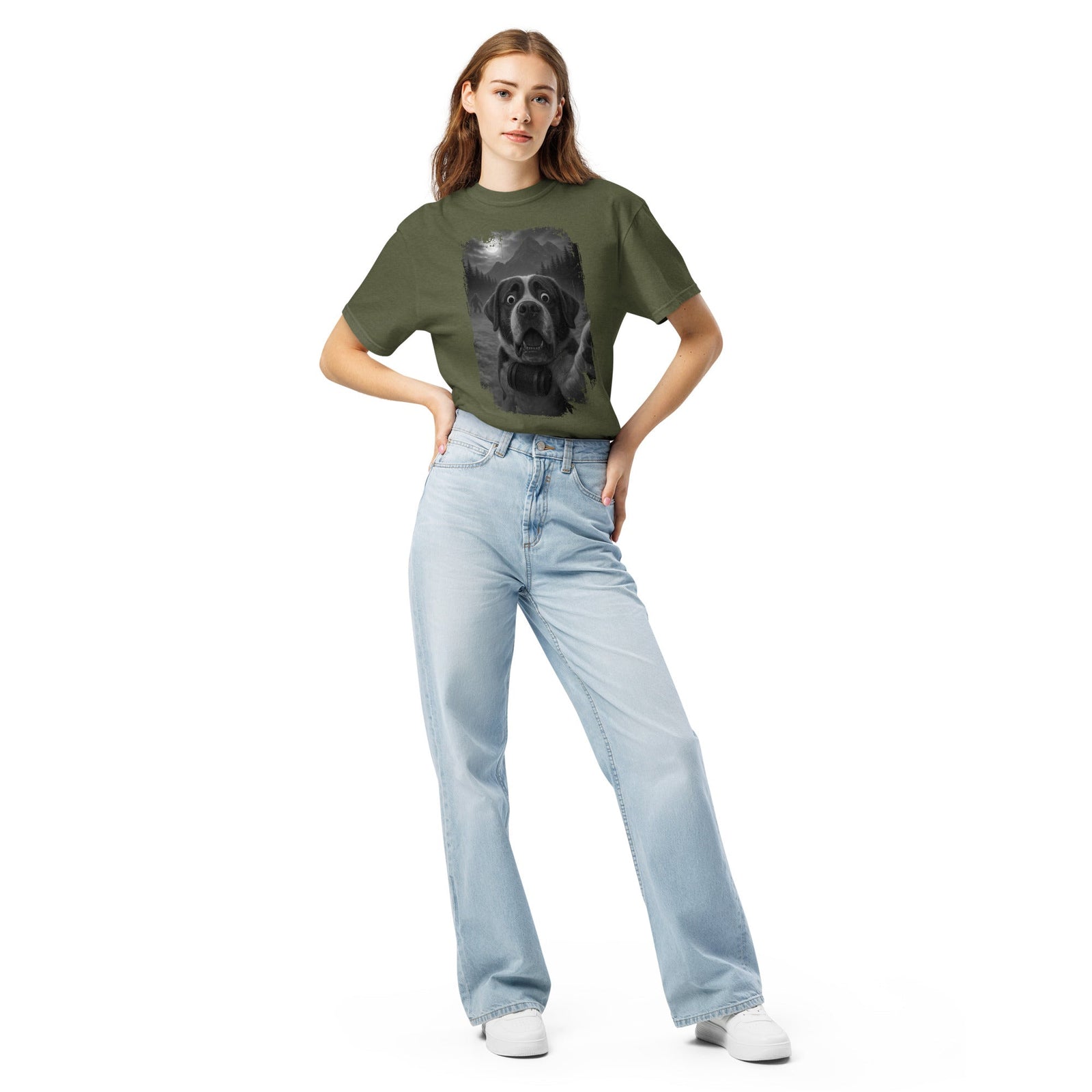 Bigfoot Scaredy Saint Bernard Selfie T-Shirt - Lucy + Norman