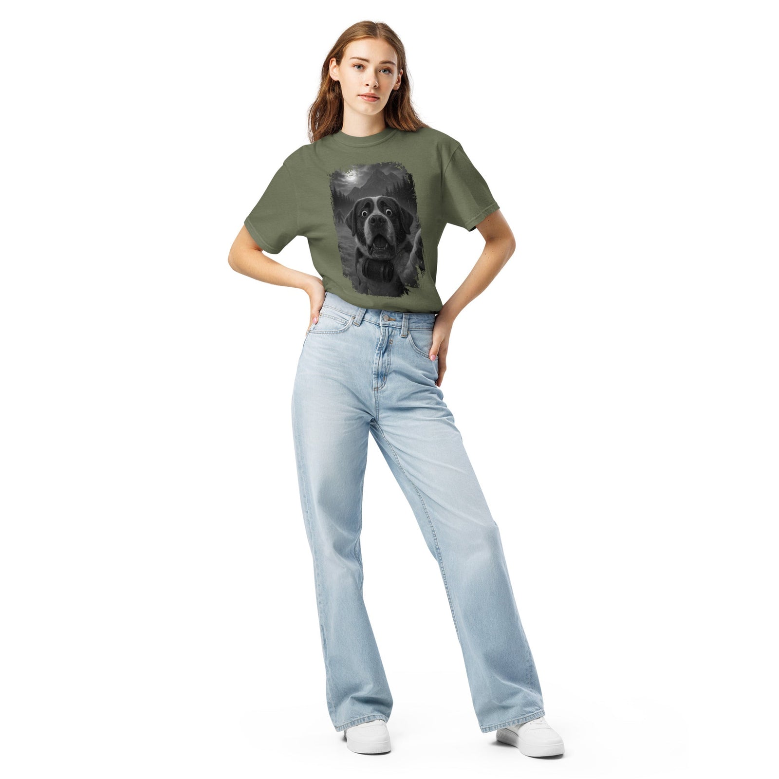 Bigfoot Scaredy Saint Bernard Selfie T-Shirt - Lucy + Norman