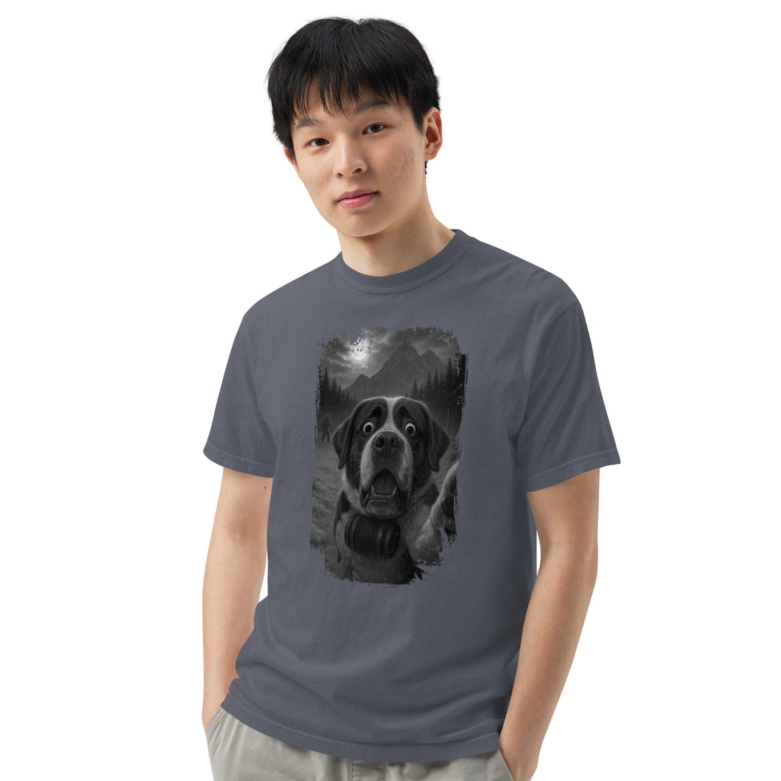 Bigfoot Scaredy Saint Bernard Selfie T-Shirt - Lucy + Norman