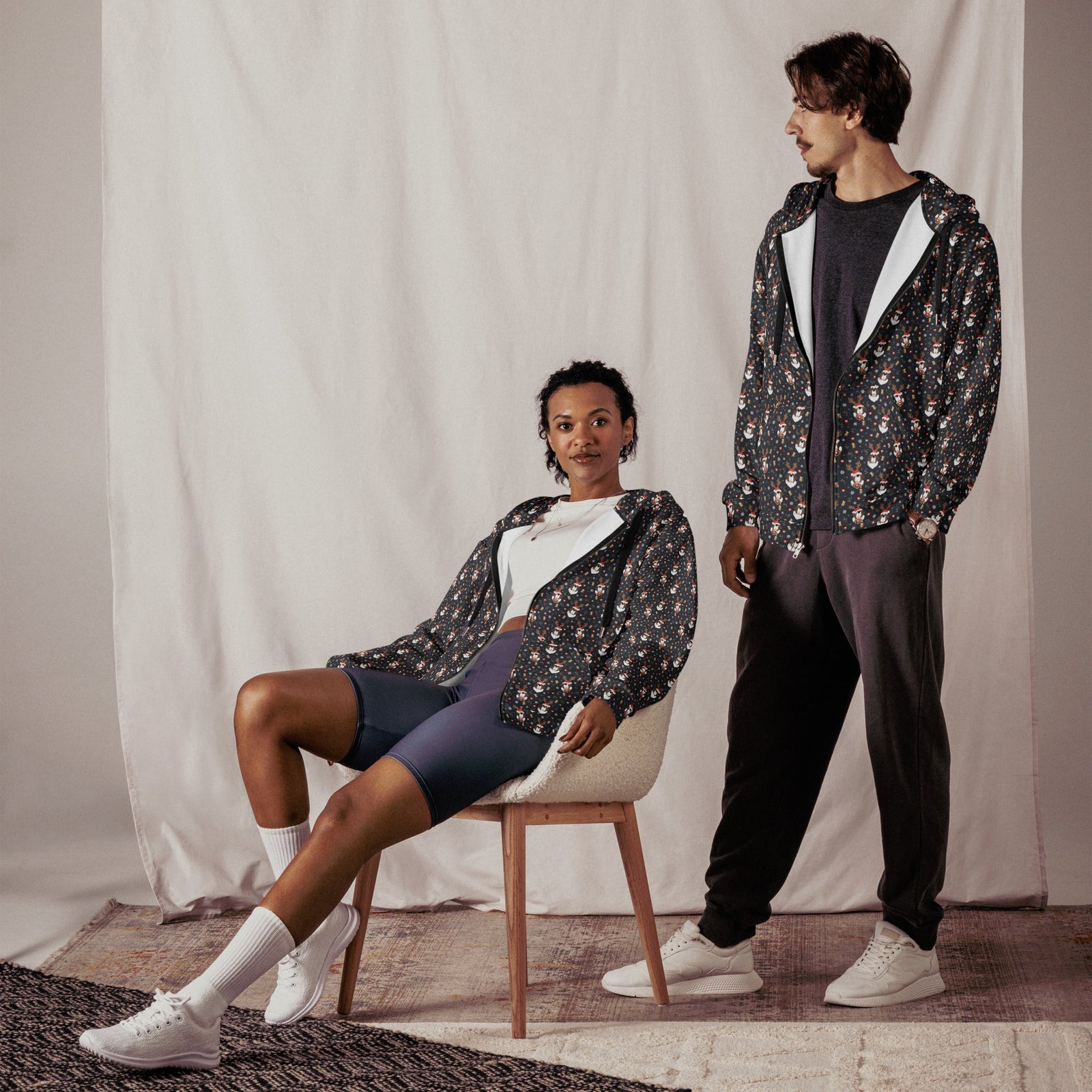 Christmas Reindeer Beer St Bernard Zip Hoodie - Lucy + Norman