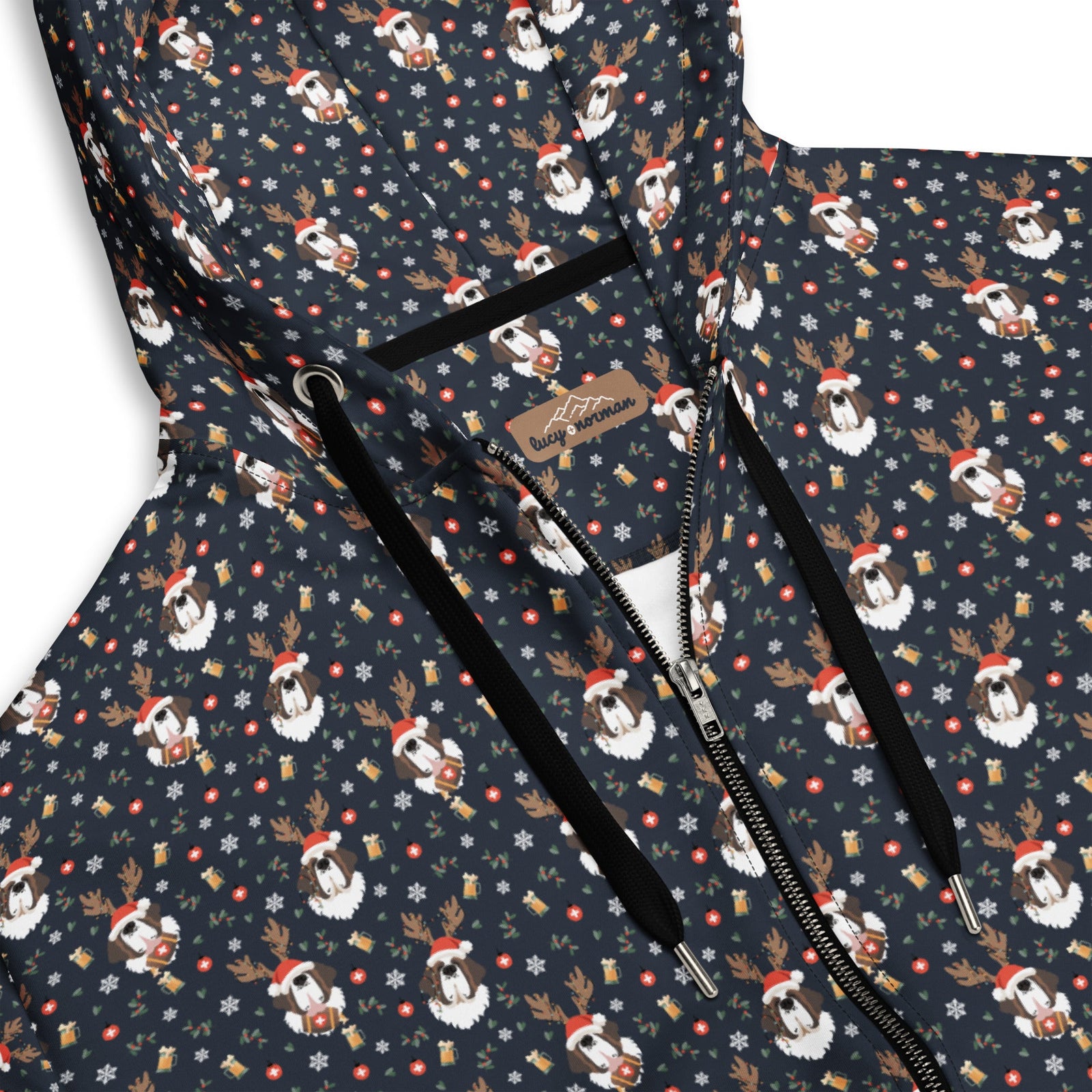 Christmas Reindeer Beer St Bernard Zip Hoodie - Lucy + Norman