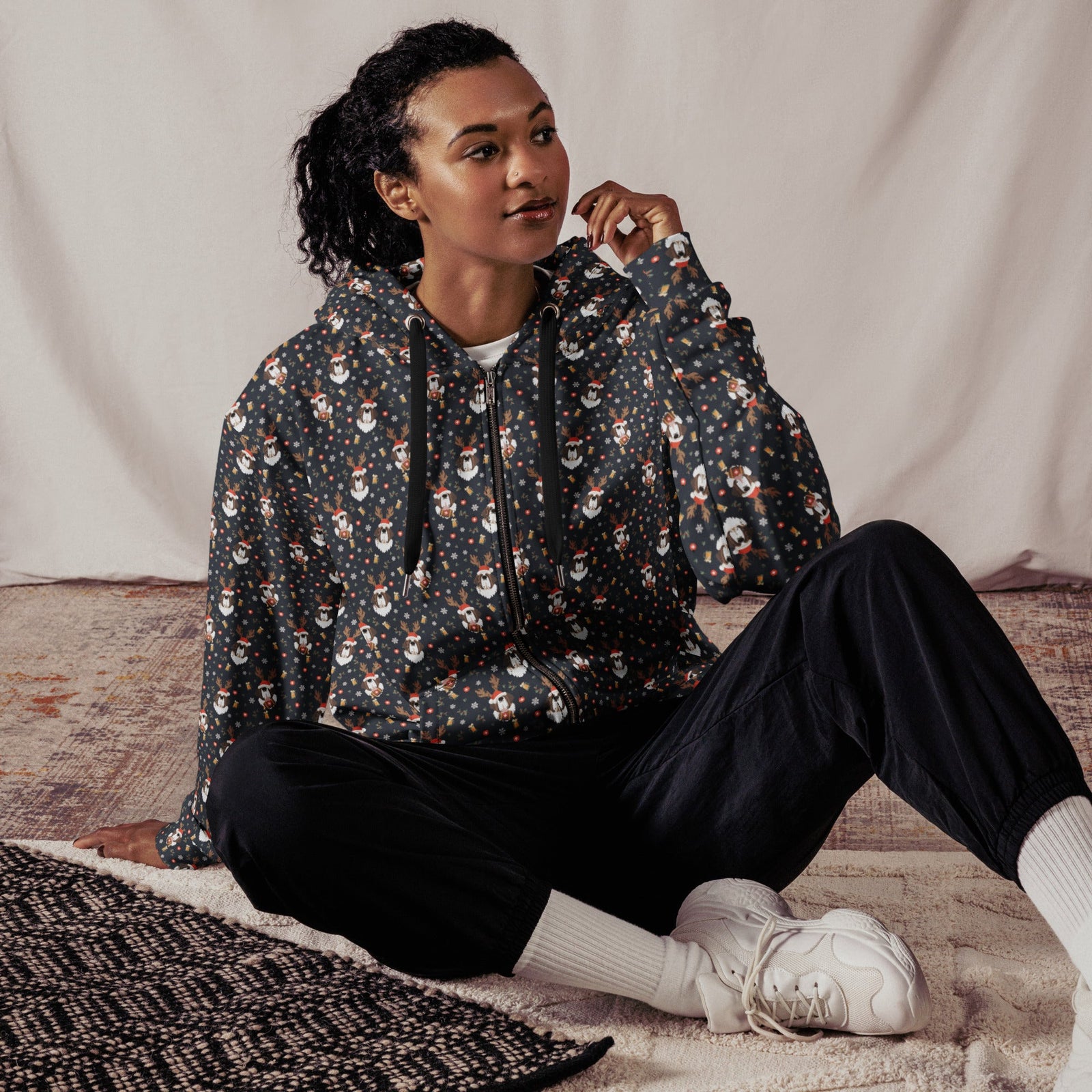 Christmas Reindeer Beer St Bernard Zip Hoodie - Lucy + Norman