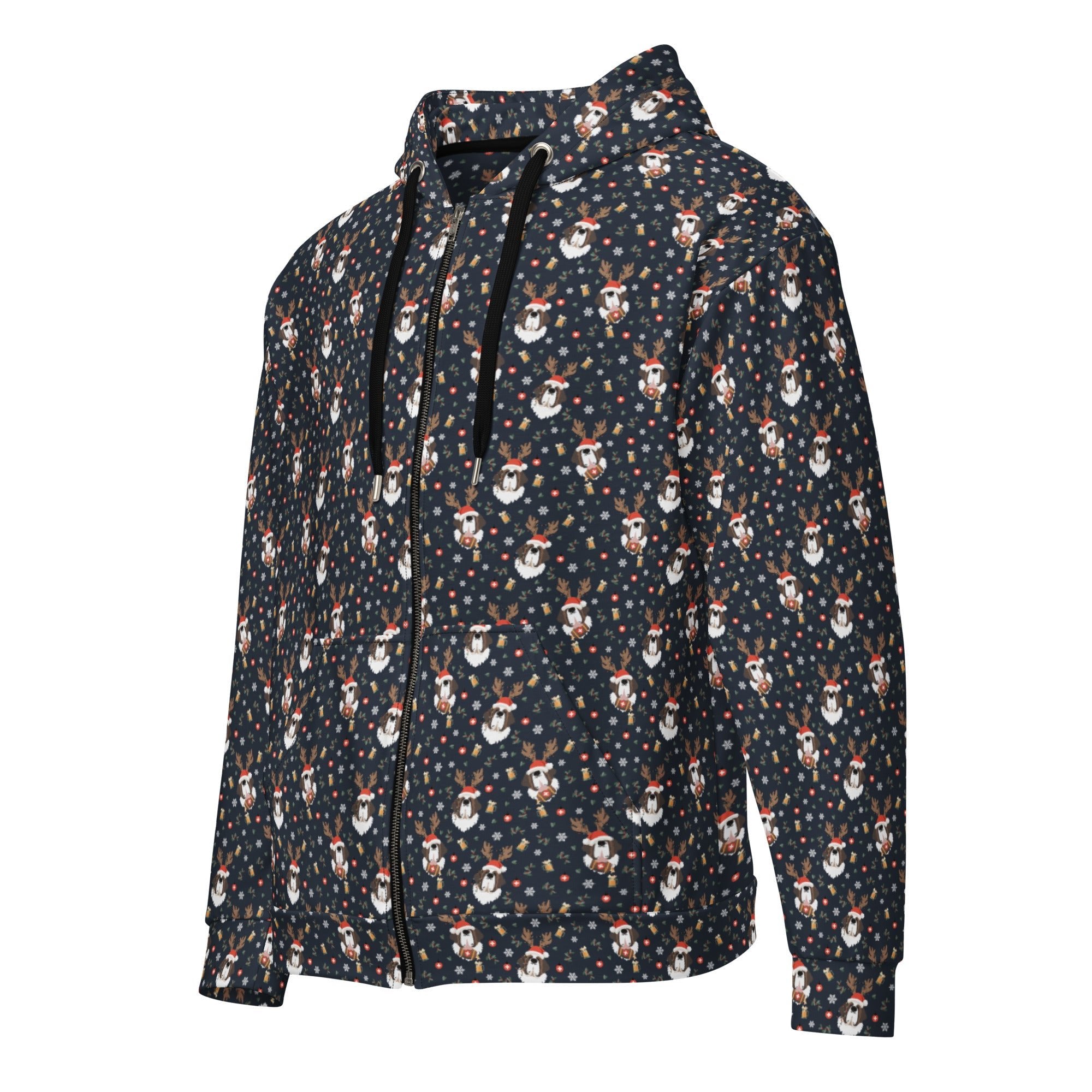 Christmas Reindeer Beer St Bernard Zip Hoodie - Lucy + Norman