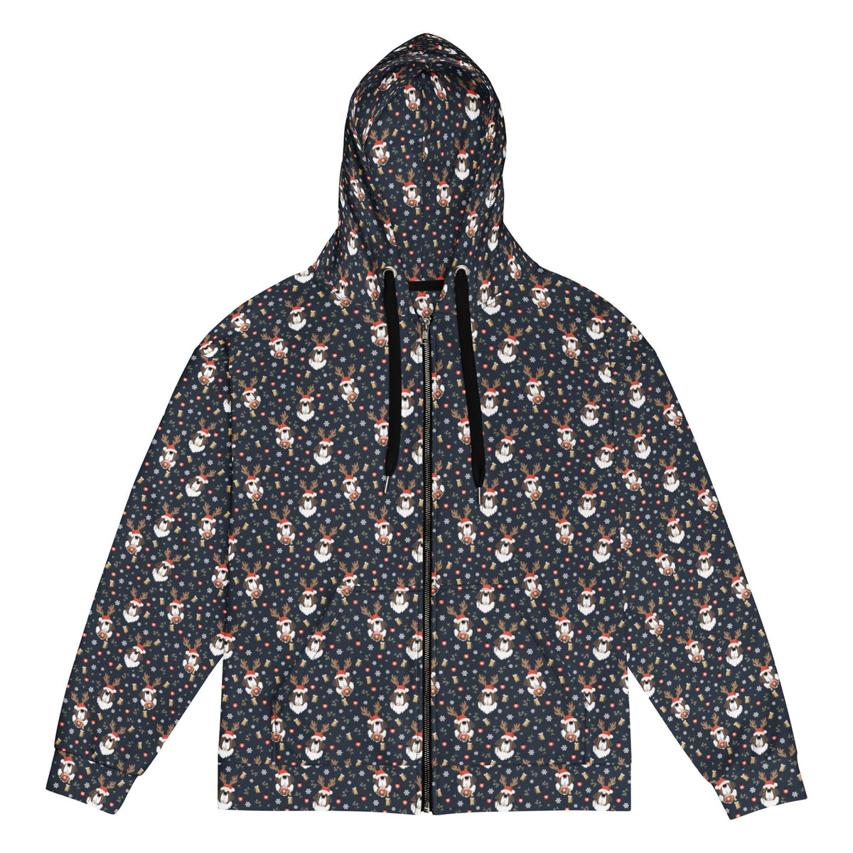 Christmas Reindeer Beer St Bernard Zip Hoodie - Lucy + Norman