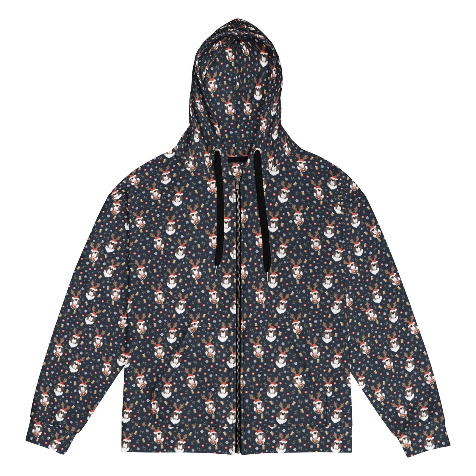 Christmas Reindeer Beer St Bernard Zip Hoodie - Lucy + Norman