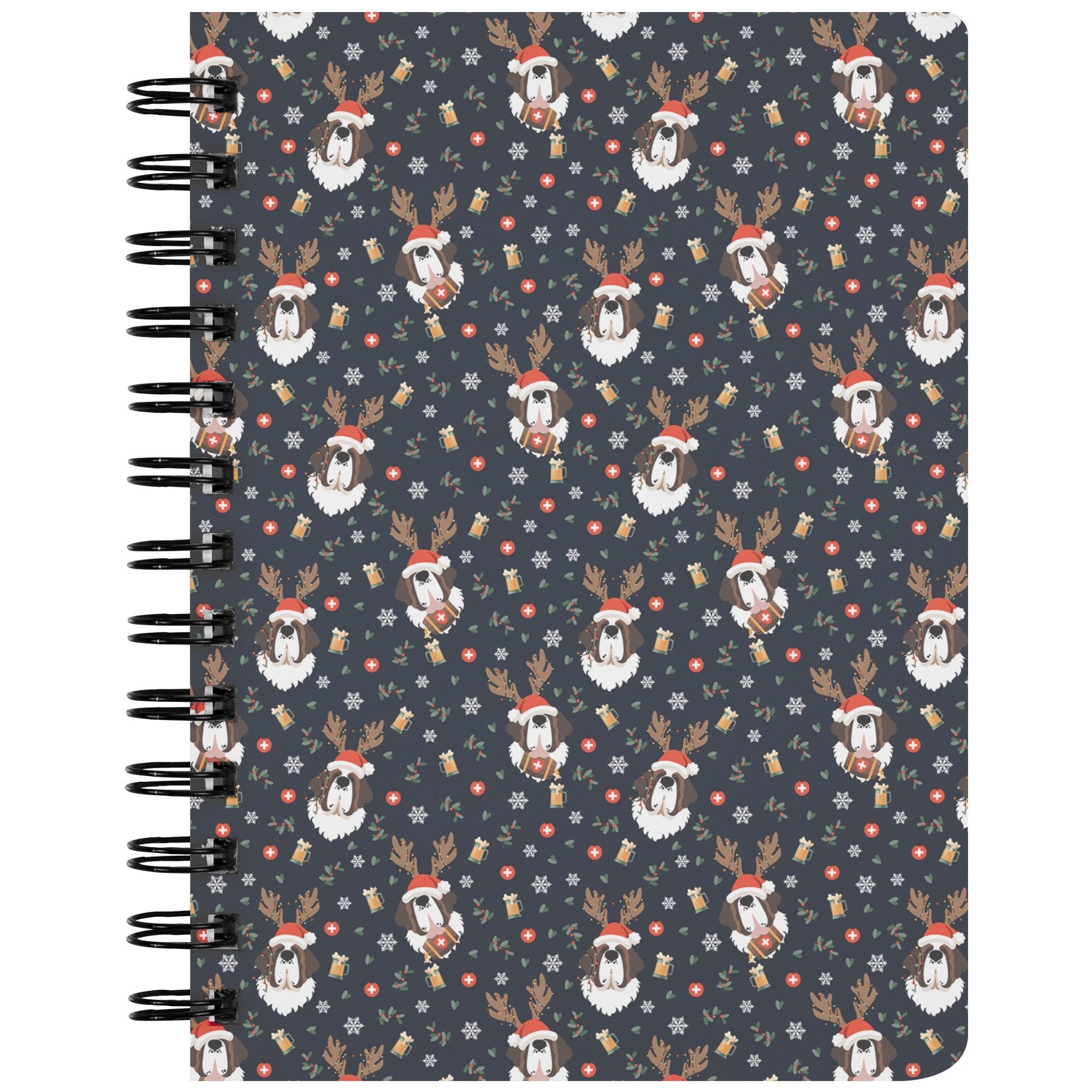 Christmas Reindeer Saint Bernard Beer Spiral Notebook - Lucy + Norman