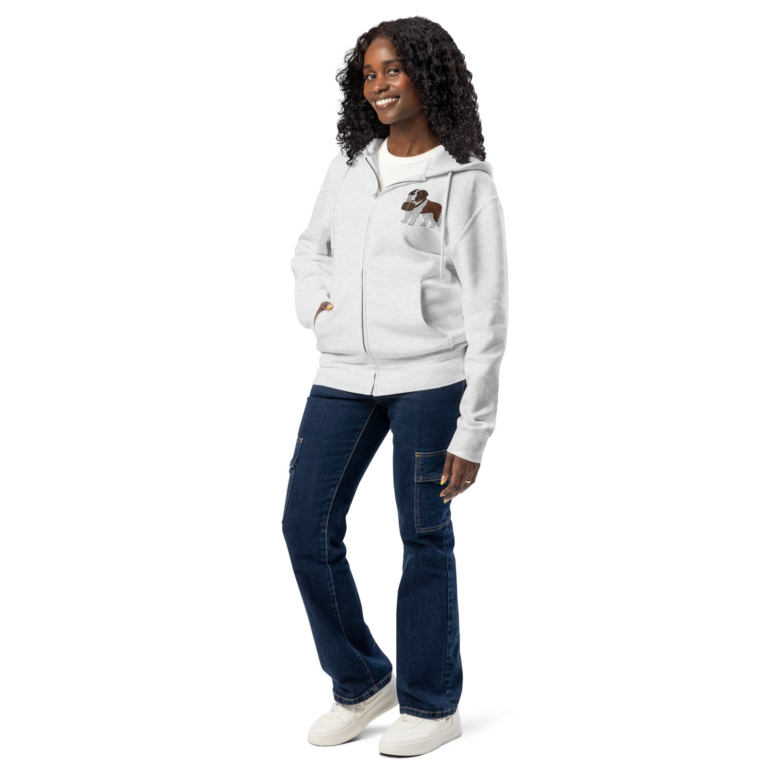 Embroidered Chest Saint Bernard Full Zip Hoodie - Lucy + Norman