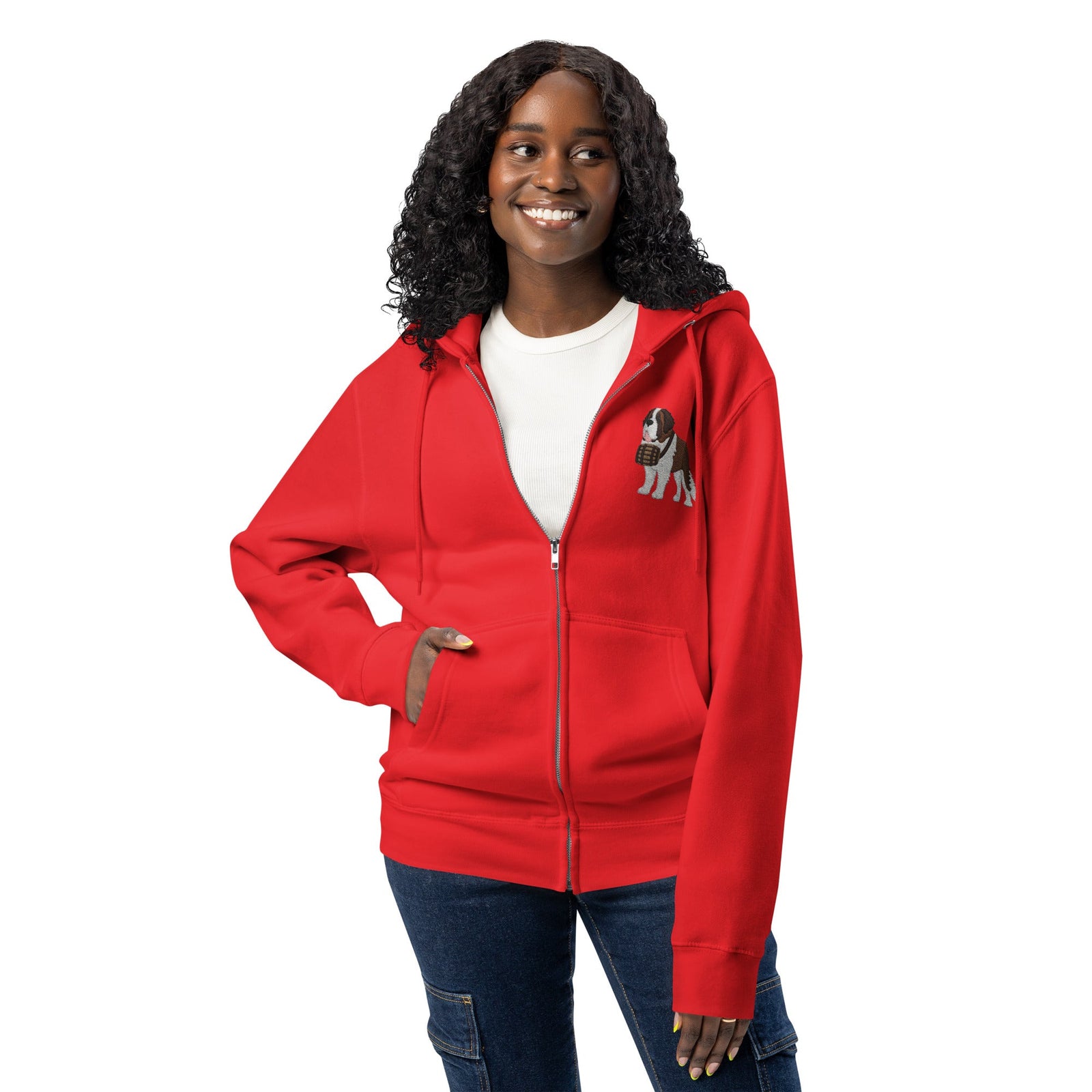 Embroidered Chest Saint Bernard Full Zip Hoodie - Lucy + Norman