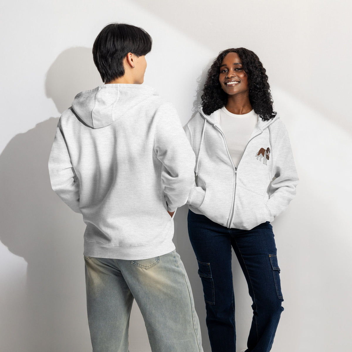 Embroidered Chest Saint Bernard Full Zip Hoodie - Lucy + Norman