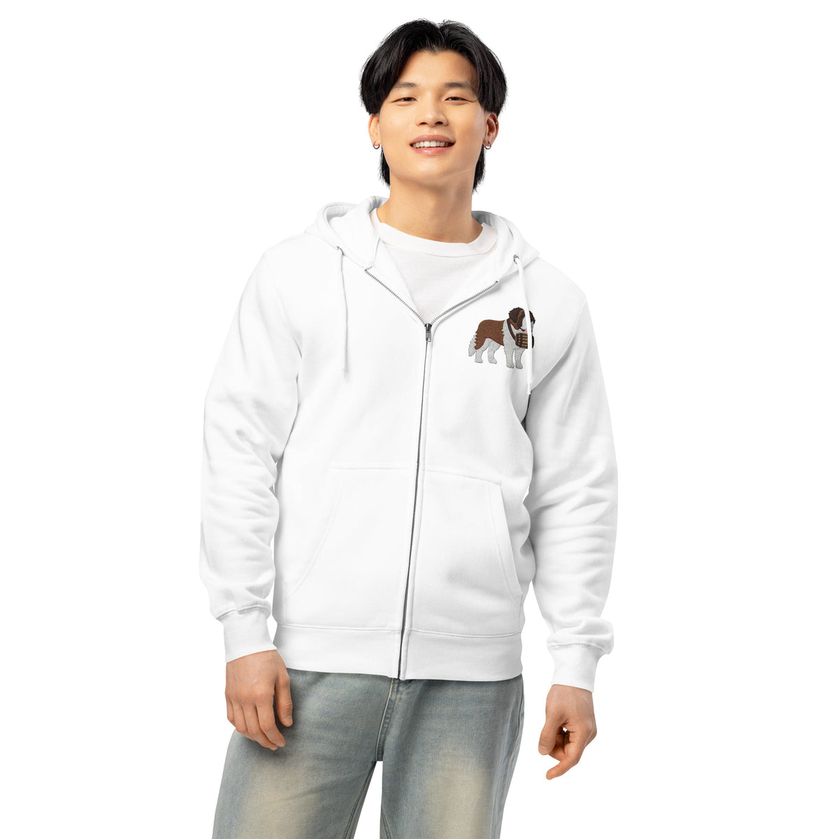 Embroidered Chest Saint Bernard Full Zip Hoodie - Lucy + Norman