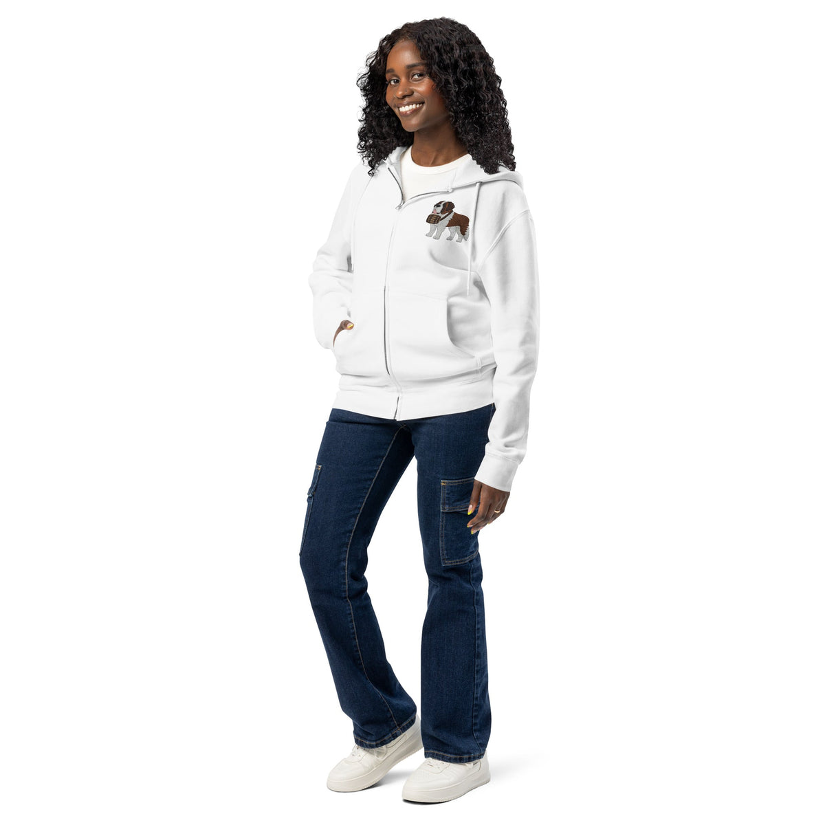 Embroidered Chest Saint Bernard Full Zip Hoodie - Lucy + Norman