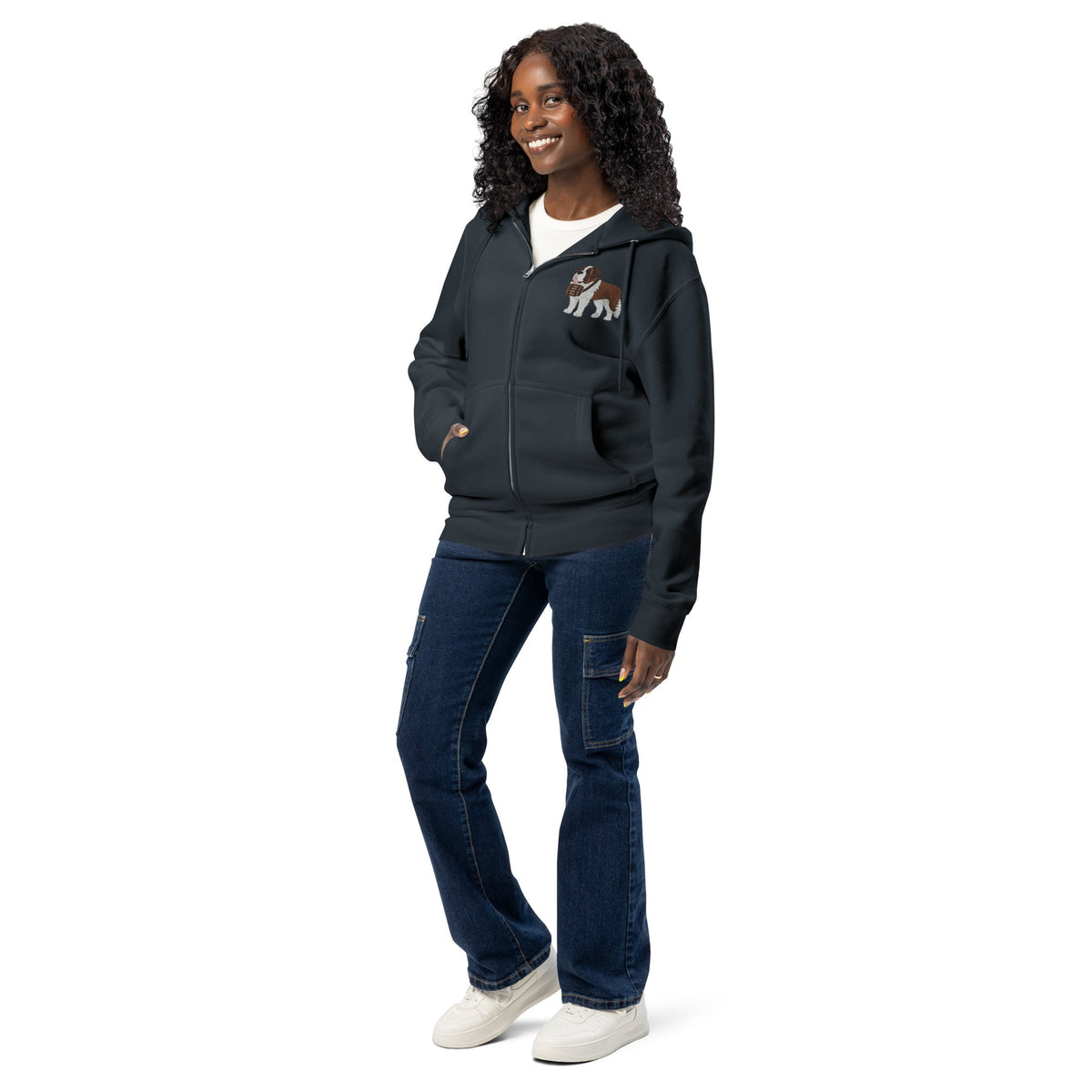 Embroidered Chest Saint Bernard Full Zip Hoodie - Lucy + Norman