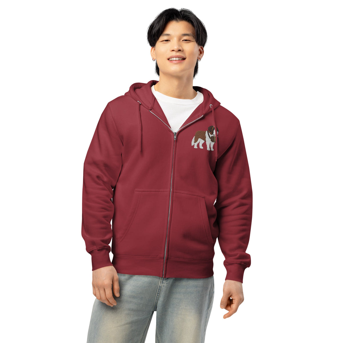 Embroidered Chest Saint Bernard Full Zip Hoodie - Lucy + Norman