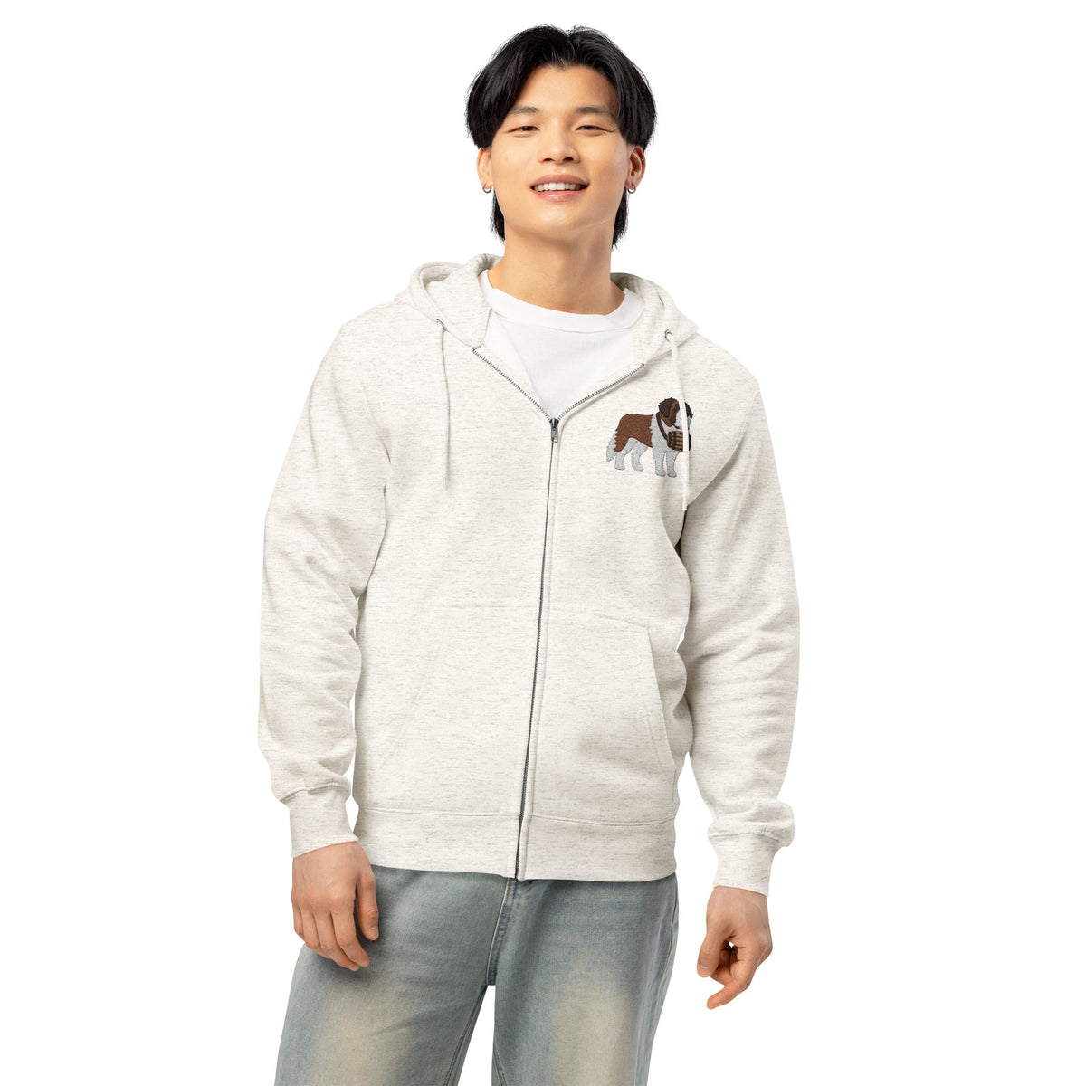 Embroidered Chest Saint Bernard Full Zip Hoodie - Lucy + Norman