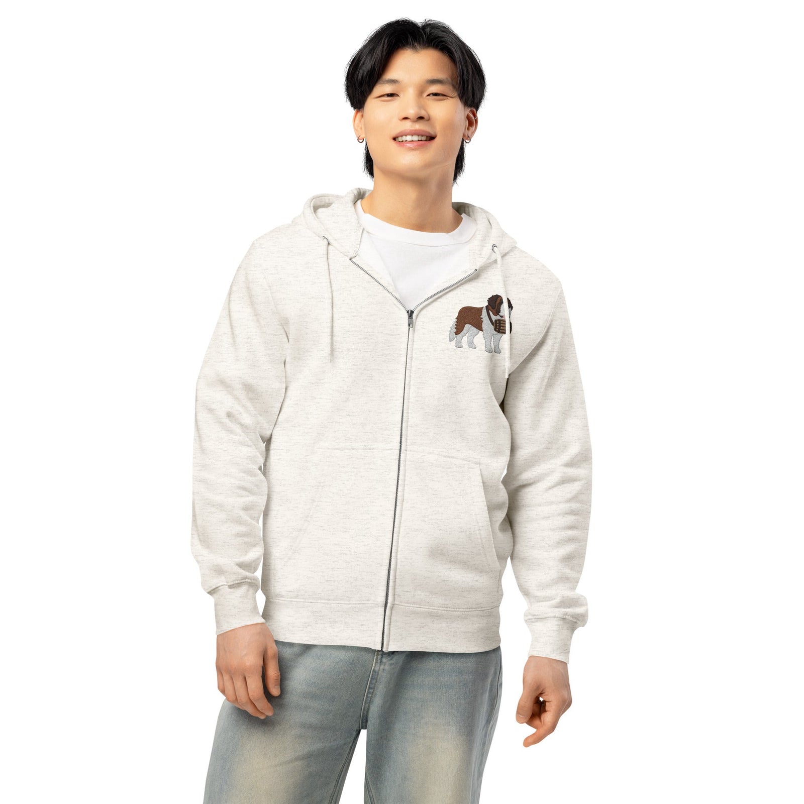 Embroidered Chest Saint Bernard Full Zip Hoodie - Lucy + Norman