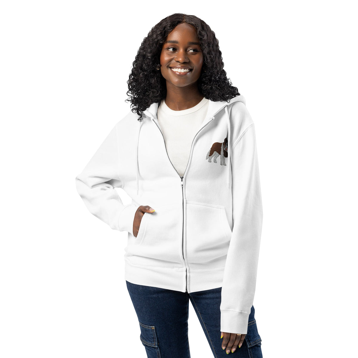 Embroidered Chest Saint Bernard Full Zip Hoodie - Lucy + Norman