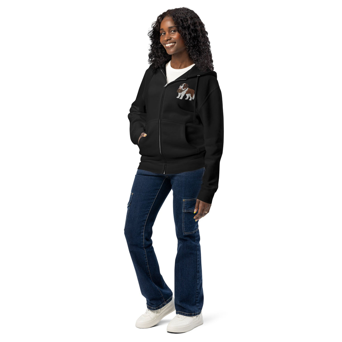Embroidered Chest Saint Bernard Full Zip Hoodie - Lucy + Norman