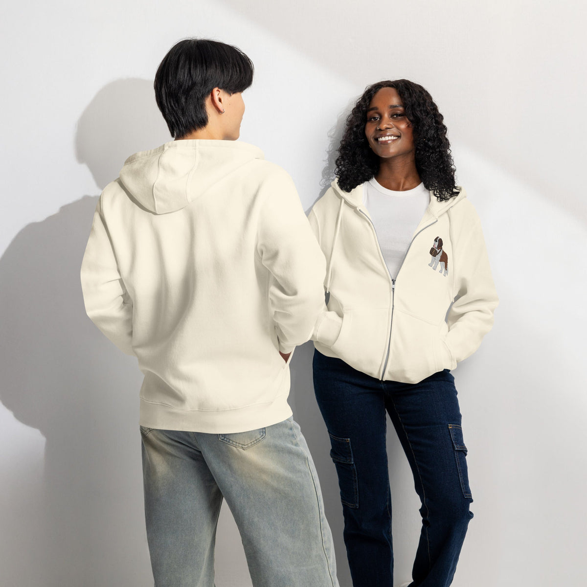 Embroidered Chest Saint Bernard Full Zip Hoodie - Lucy + Norman