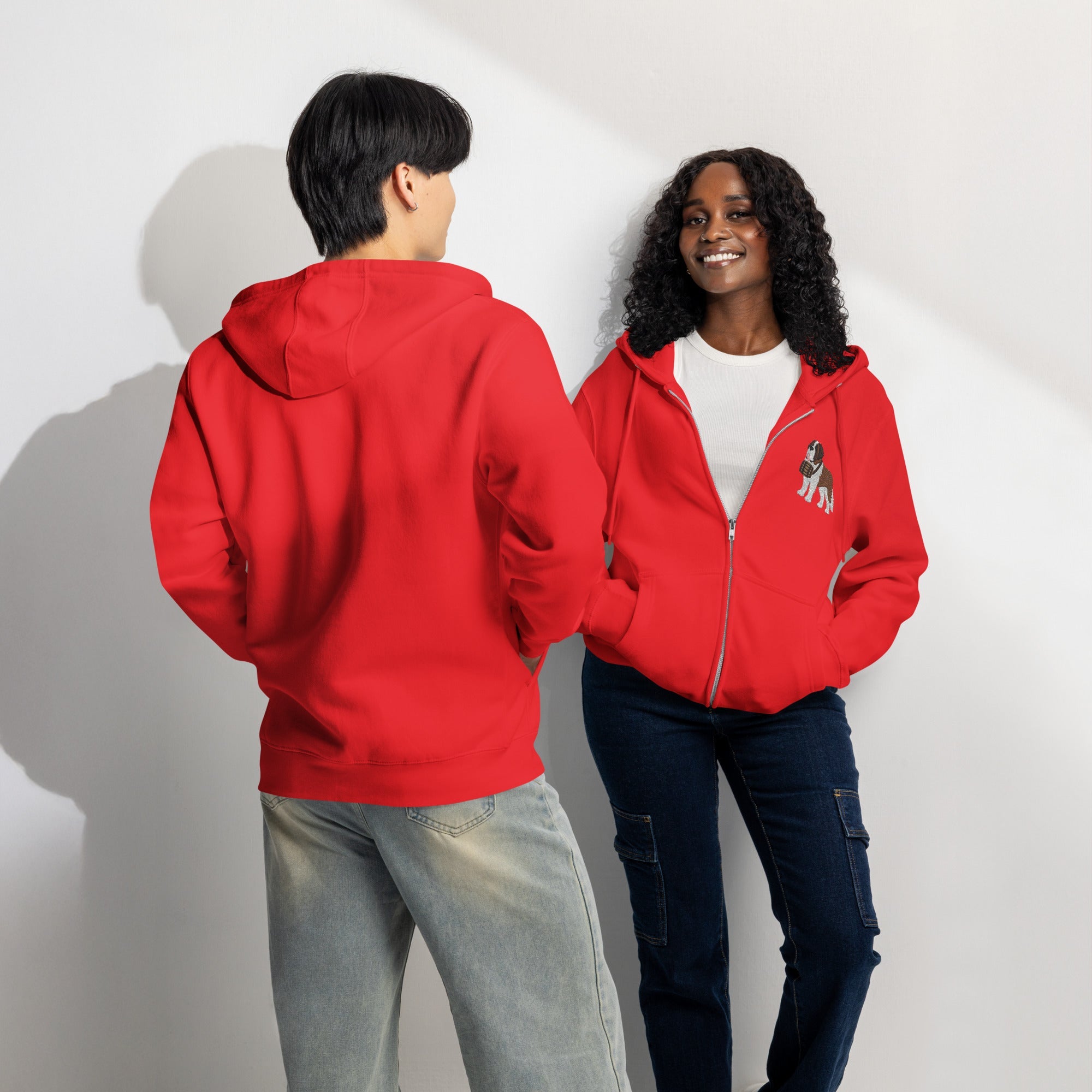 Embroidered Chest Saint Bernard Full Zip Hoodie - Lucy + Norman
