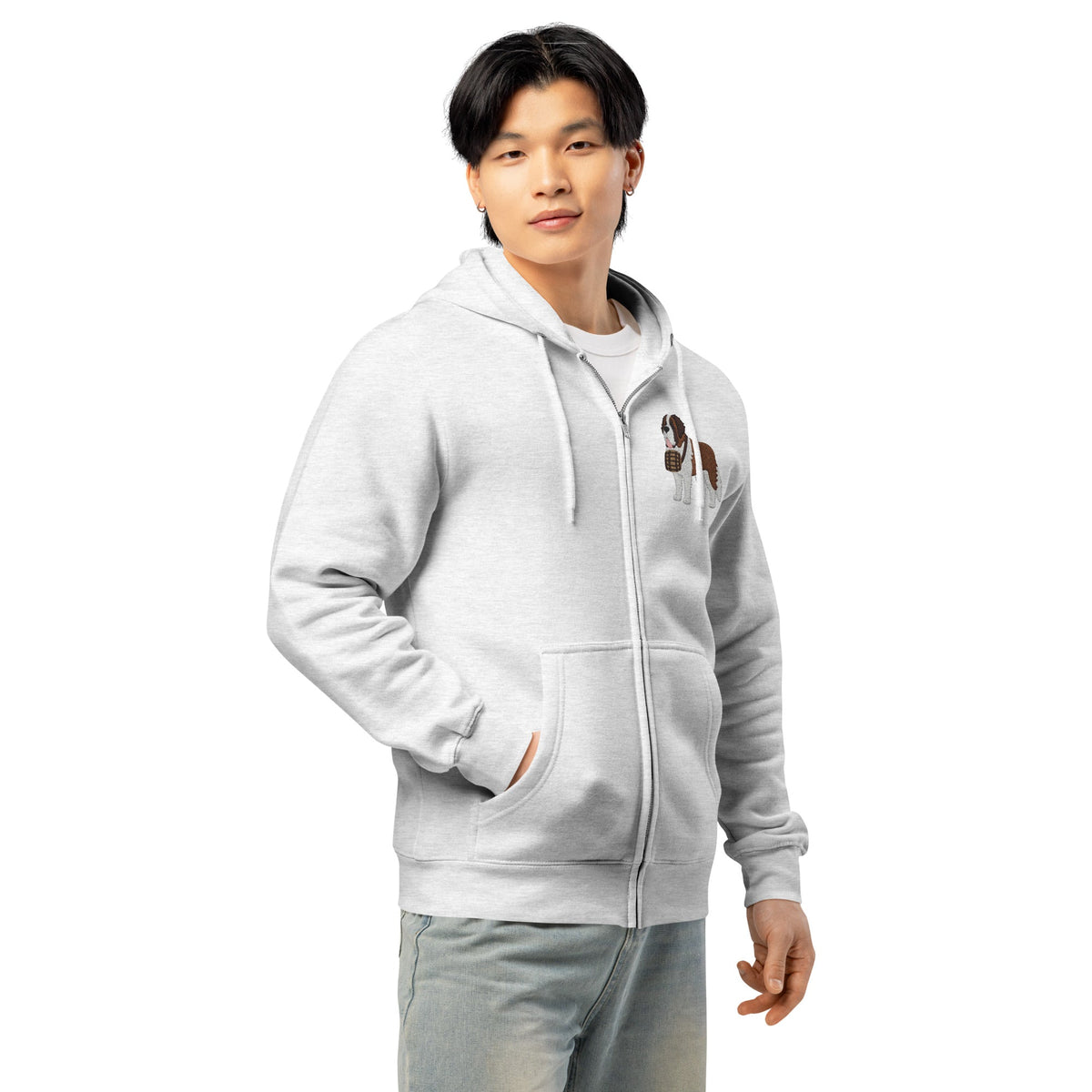 Embroidered Chest Saint Bernard Full Zip Hoodie - Lucy + Norman